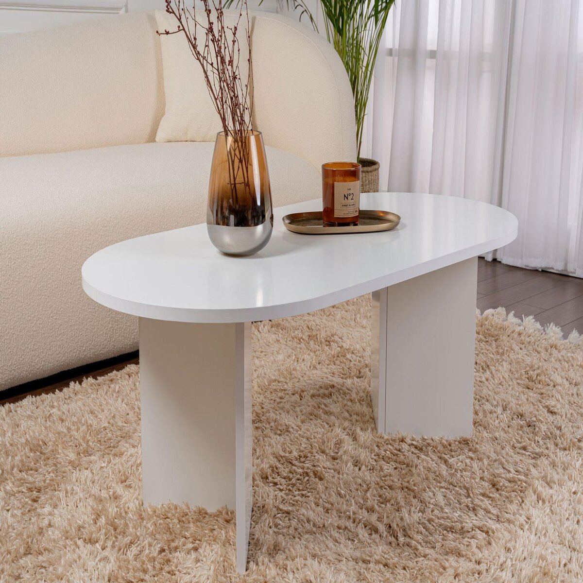 Habitat et Jardin Table basse en bois  Sable  - 60 x 119 x 40 cm - Blanc