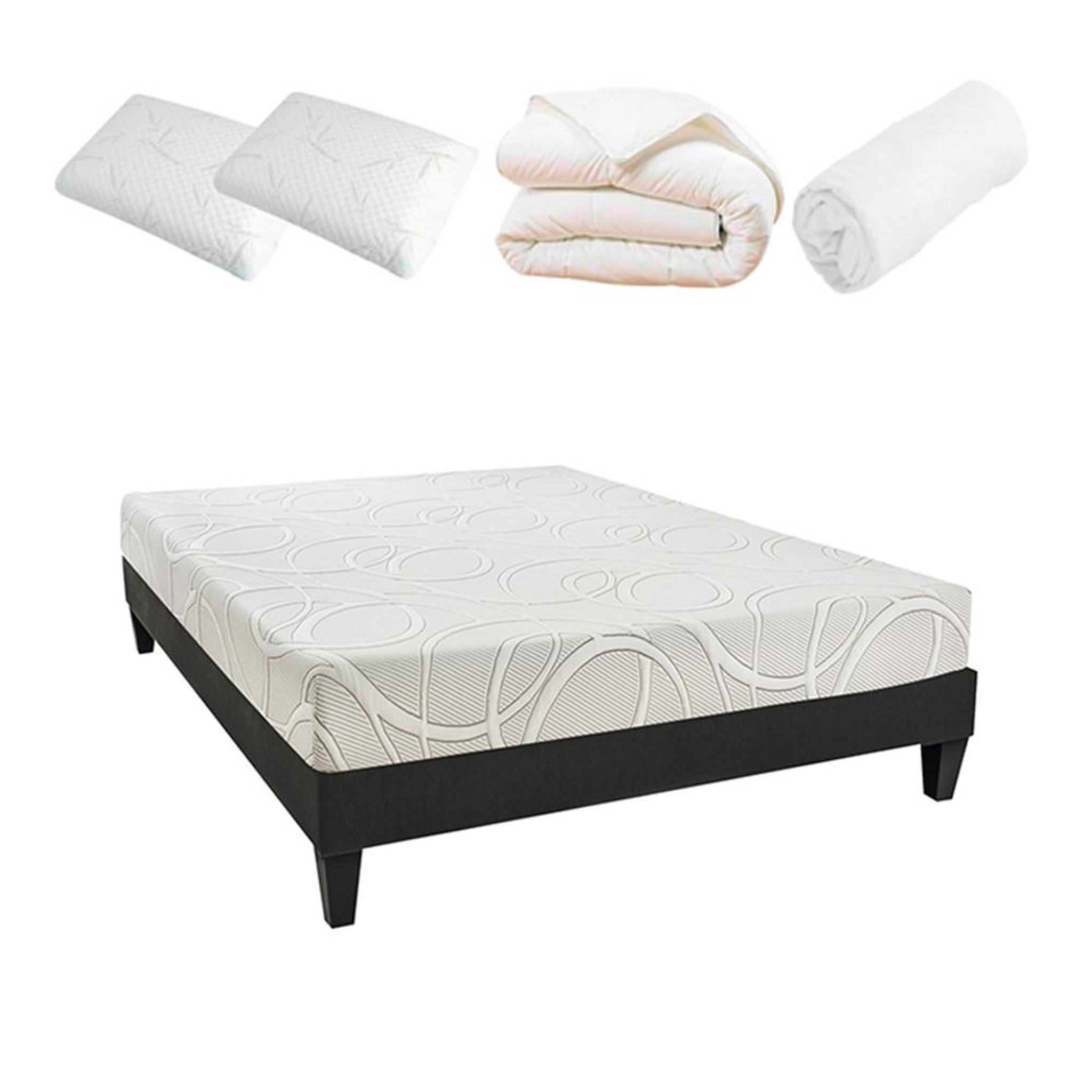 OLYMPE LITERIE OLYMPE LITERIE | Pack Prêt à dormir POSEIDON | Matelas Mémoire de forme + Sommier + Accessoires. Coloris disponibles : Blanc