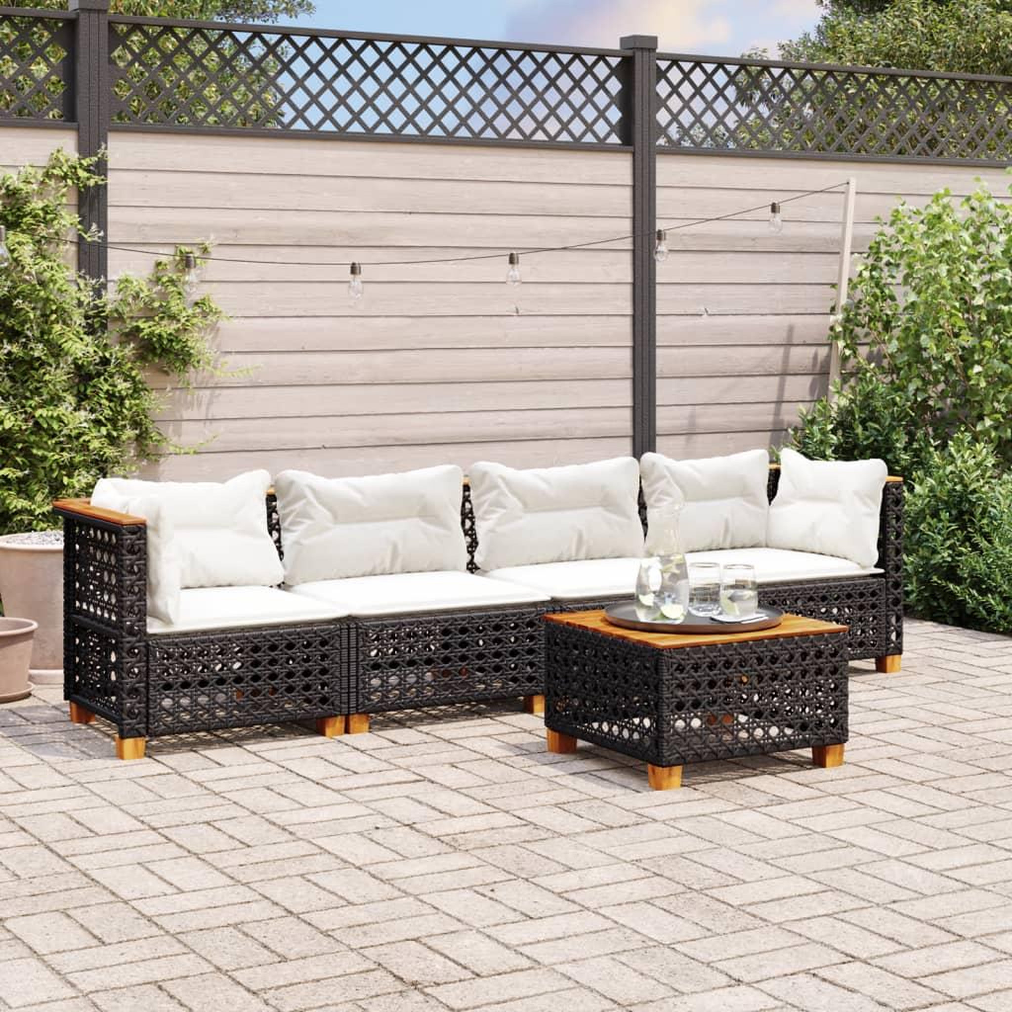 VIDAXL Salon de jardin 5 pcs avec coussins noir resine tressee