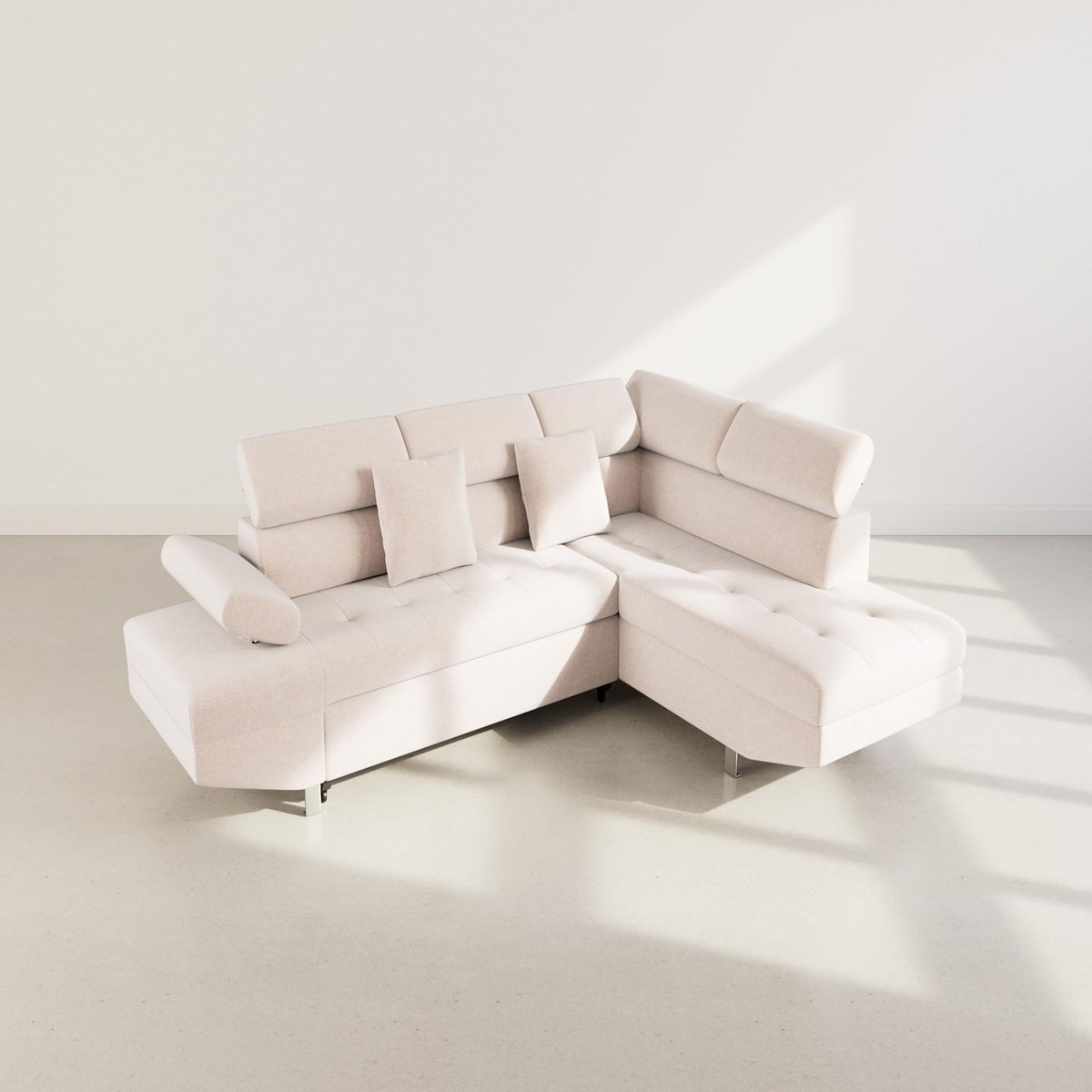 BEST MOBILIER Margaux - canapé d'angle droit 5 places convertible avec coffre et têtières réglables en velours texturé