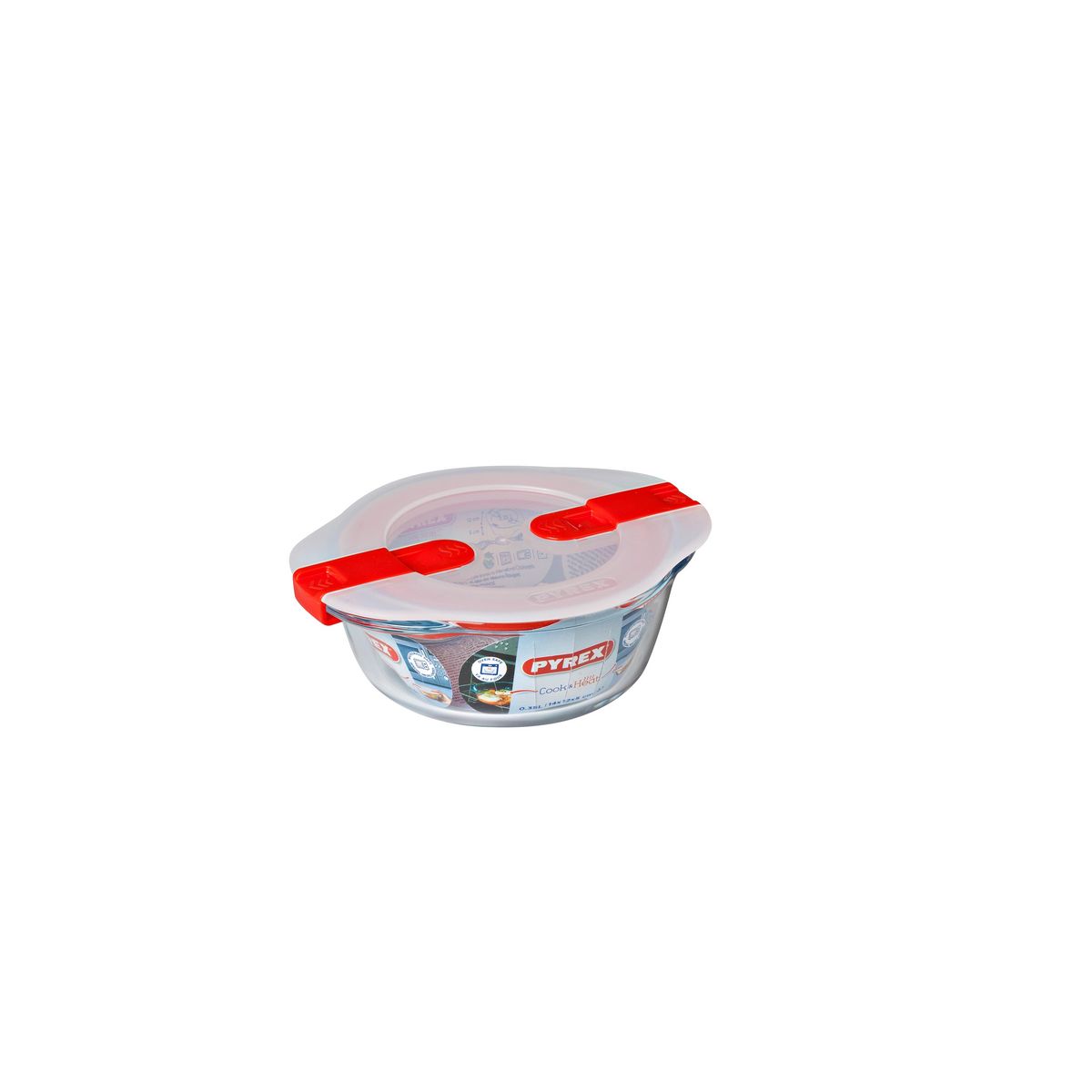 PYREX  Plat rond en verre avec couvercle plastique 14 x 12 cm Cook and Heat 