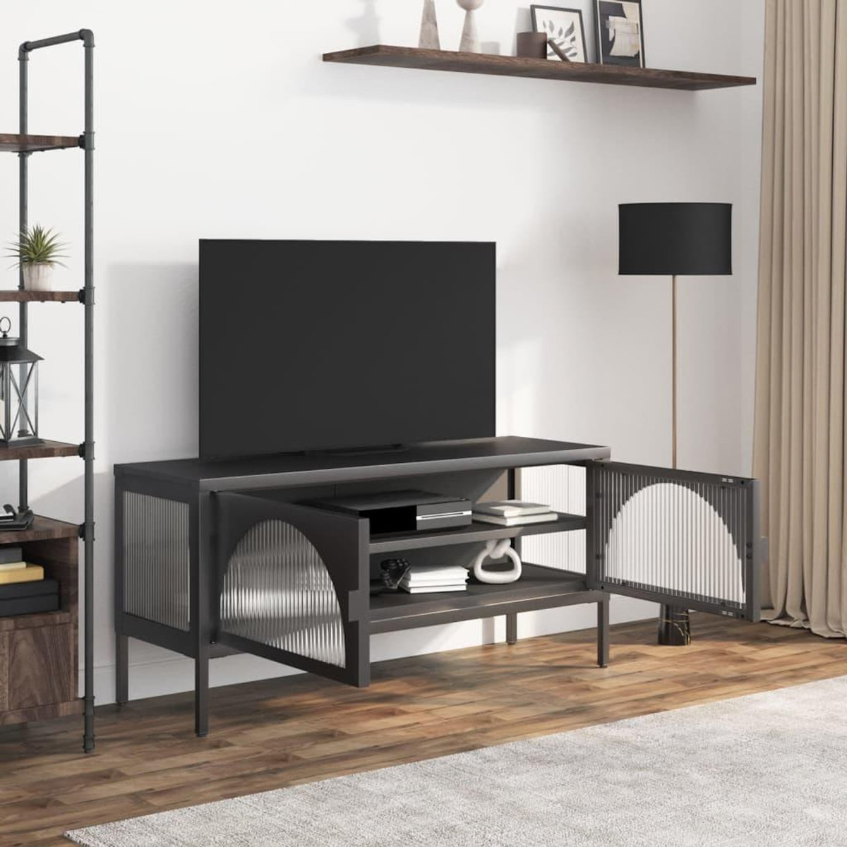 VIDAXL Meuble TV noir 105x35x50 cm verre et acier