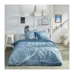 Today Parure de lit - TODAY - JAVA - 2 personnes - 240x220 cm - Coton - Imprimé Paris - Bleu