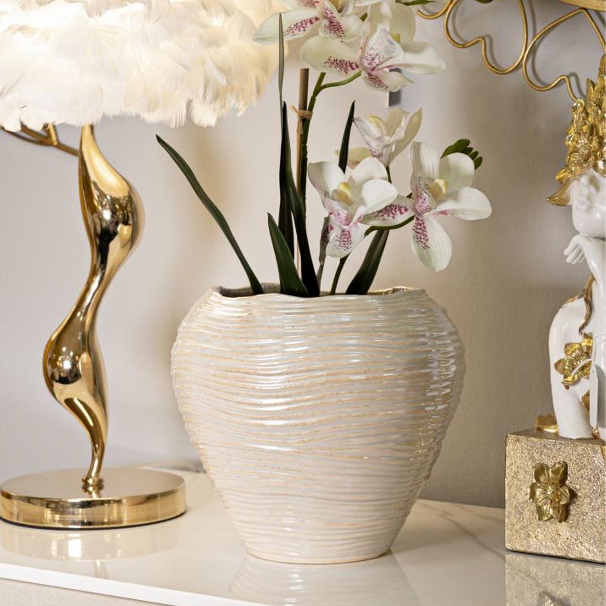 Voir la diapositive 4 : Paris Prix Vase rond en céramique  perly  27cm blanc