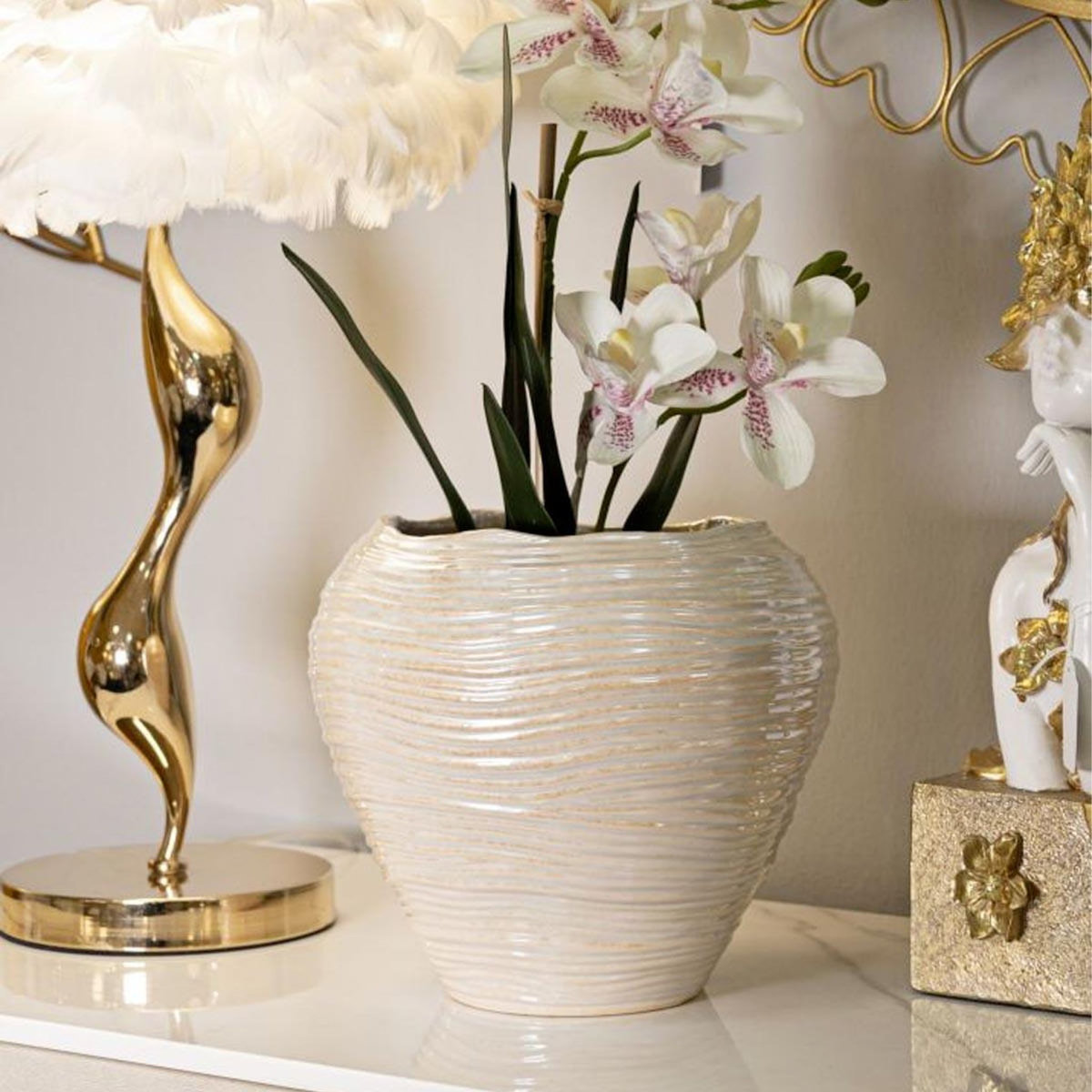 Paris Prix Vase Rond en Céramique  Perly  27cm Blanc