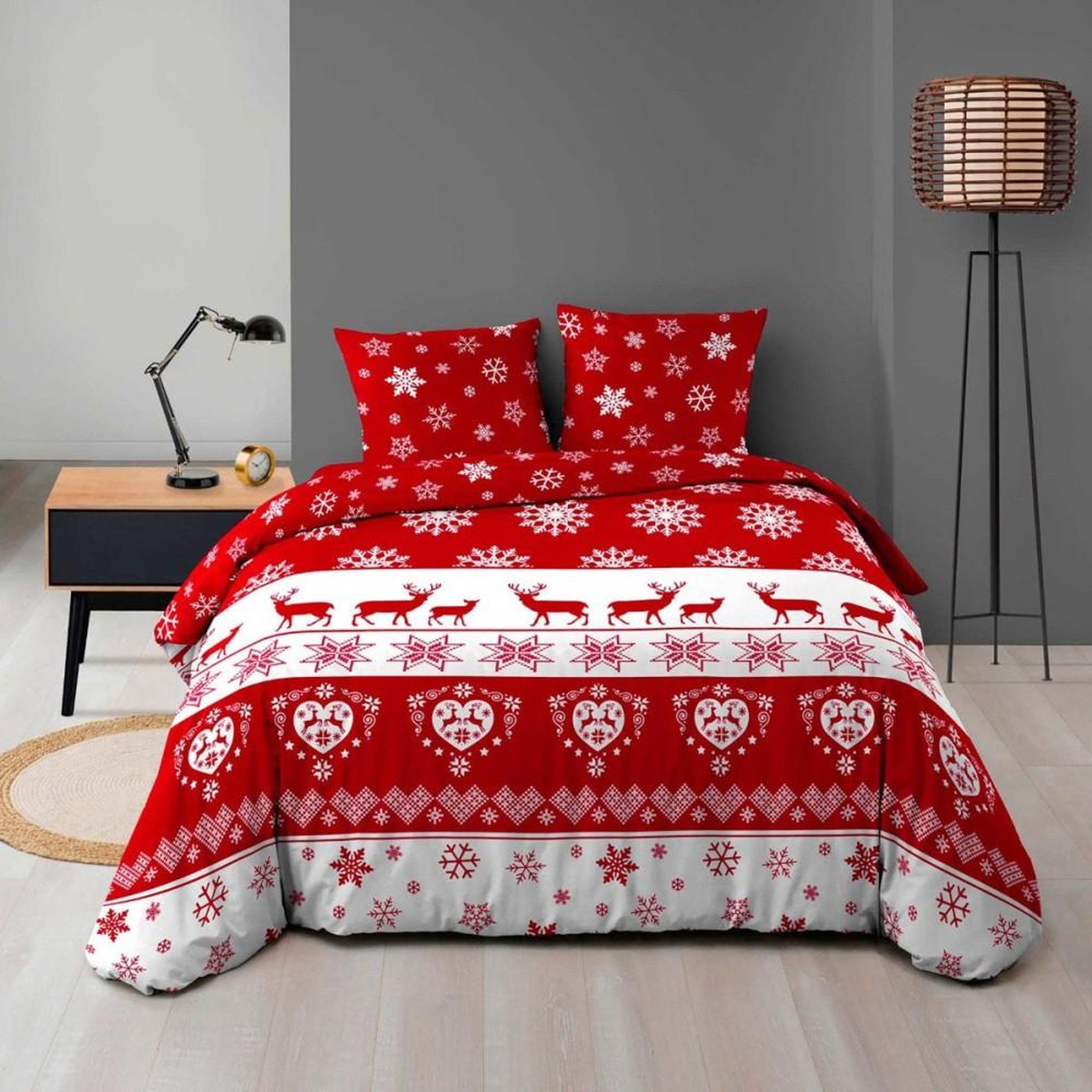 Voir la diapositive 1 : Douceur d'Intérieur Housse de couette 240x220 + 2 taies FLOCONETTE microfibre flanelle