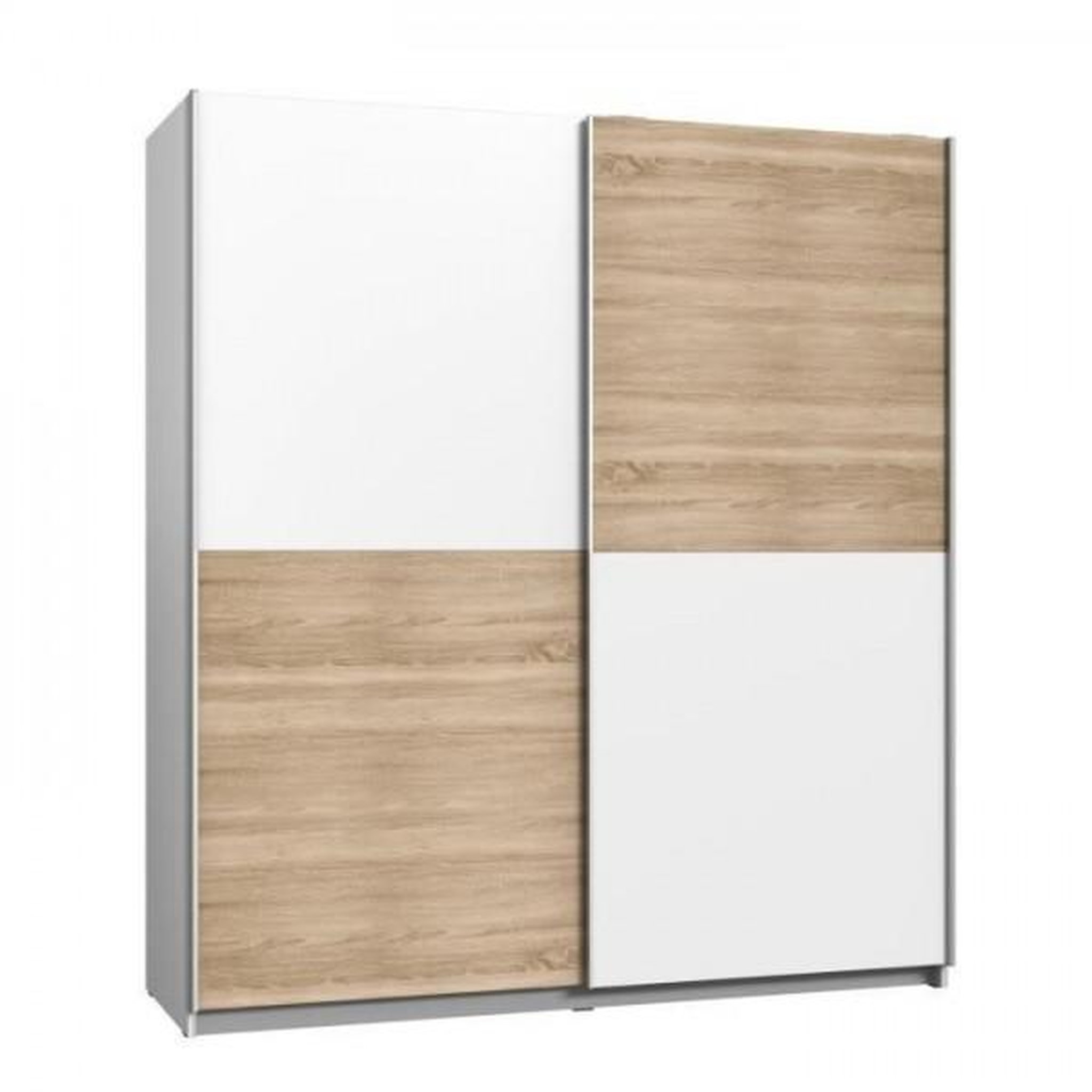 Voir la diapositive 4 : MARKET24 Armoire 2 portes coulissantes - Panneaux de particules - Décor chene et blanc - L 170,3 x P 61,2 x H 190,5 cm - ULOS