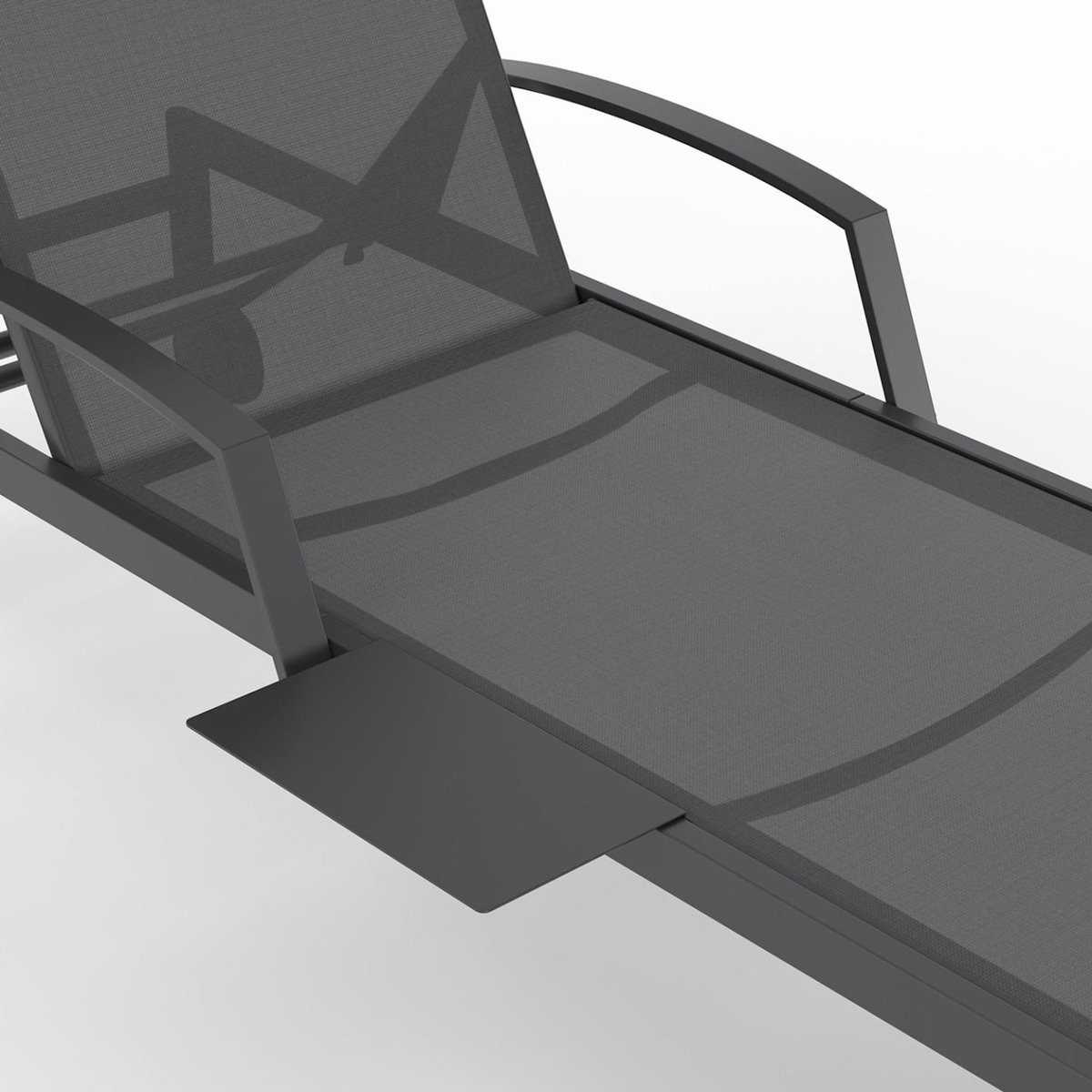 ID MARKET Lot de 2 transats de jardin inclinables JAVA avec tablettes en acier gris et toile grise