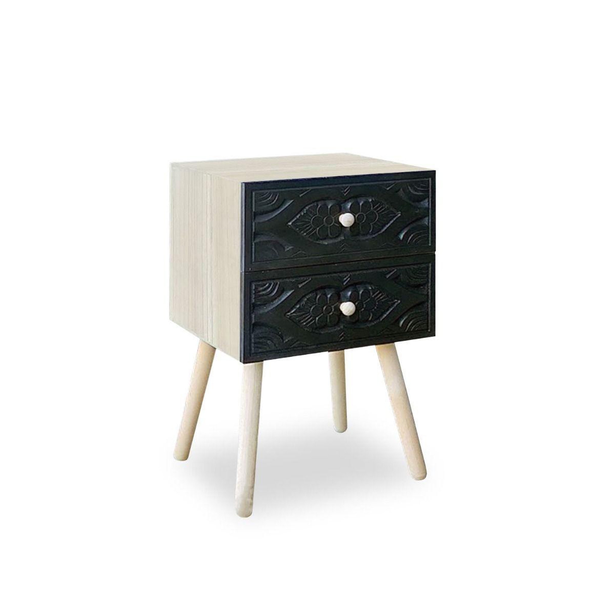 Voir la diapositive 2 : Paris Prix Table de Chevet 2 Tiroirs  Tomina  42cm Noir