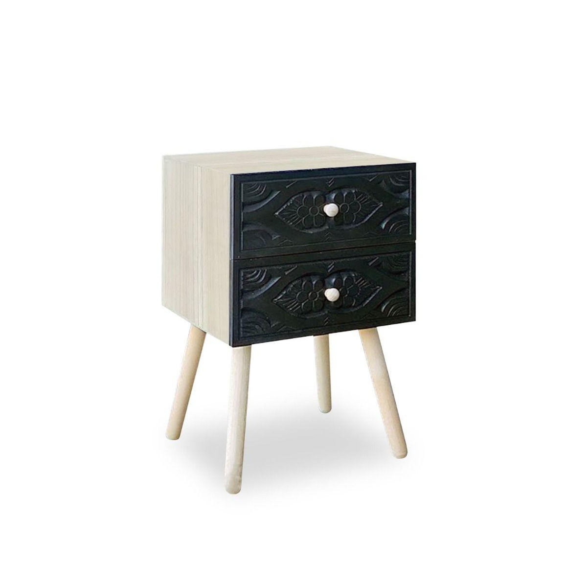 Paris Prix Table de Chevet 2 Tiroirs  Tomina  42cm Noir