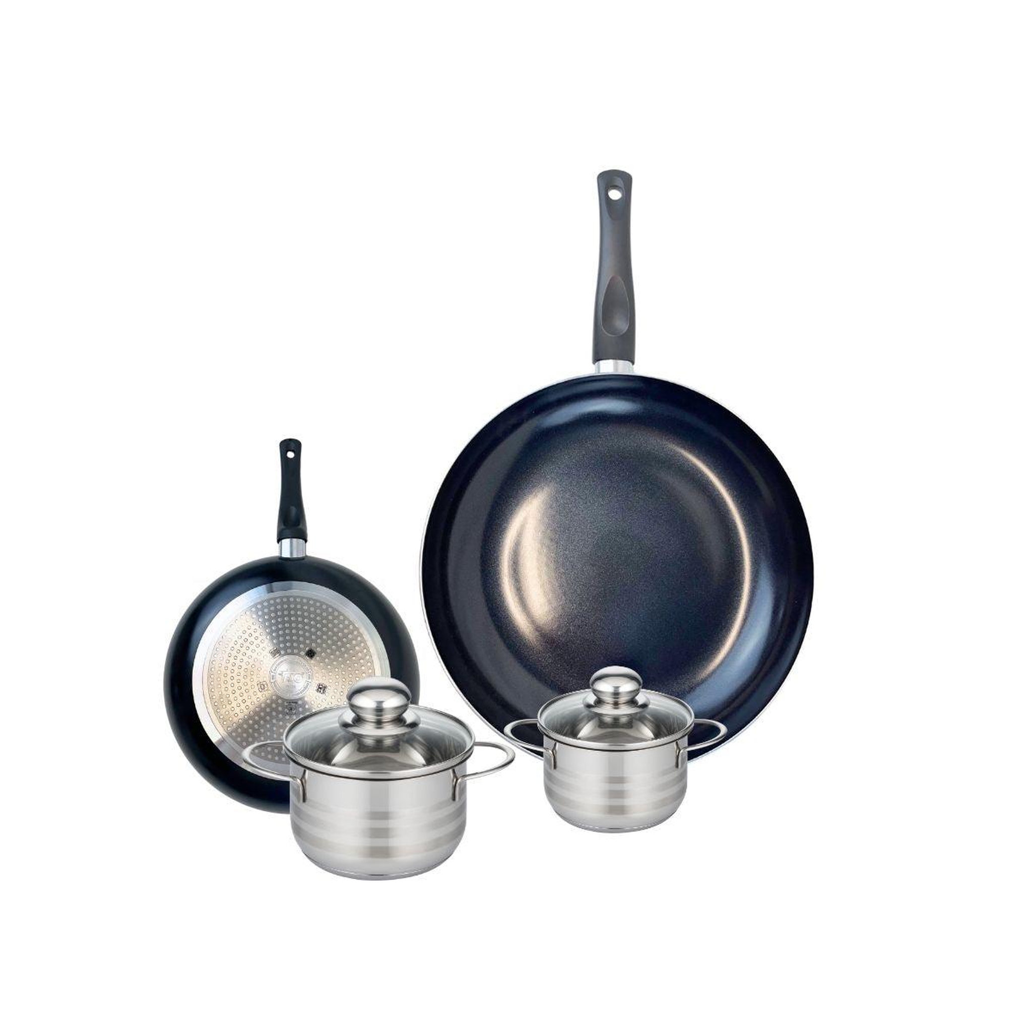 ELO Ensemble de 2 poêles de cuisson 20 et 32 cm et 2 faitouts 12 et 14 cm elo prima brillant