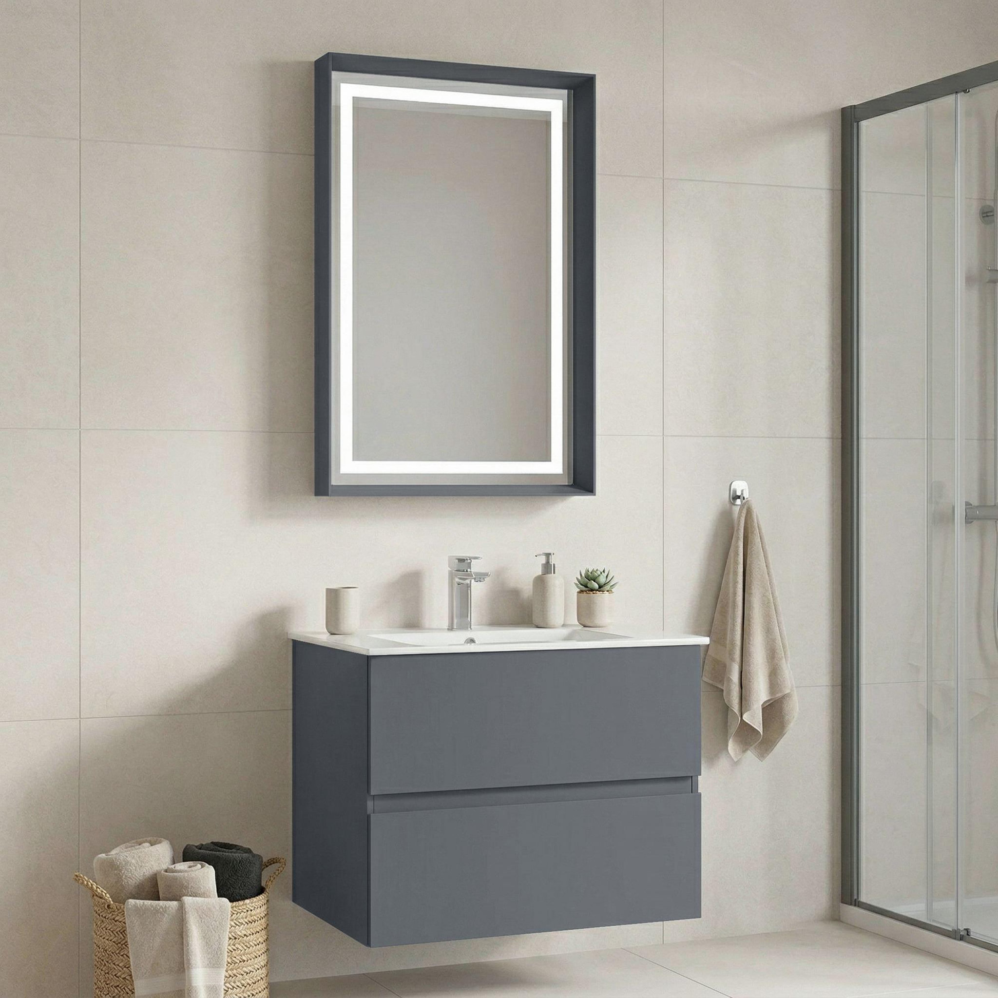 Voir la diapositive 2 : Habitat et Jardin Meuble avec simple vasque et miroir  Nest 71 v2  - 71 x 51 x 55 cm - Matte Grey