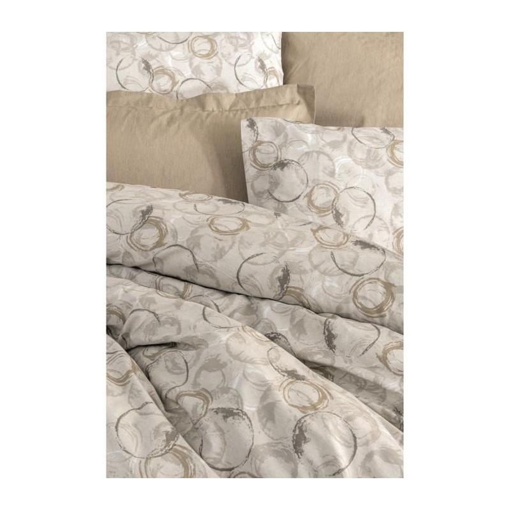 Voir la diapositive 2 : GENERIQUE Parure de lit - 129CTN64617 - 1 housse de couette 220 x 240 cm + 2 taies d'oreiller 60 x 60 cm - 100% coton ranforcé - Beige