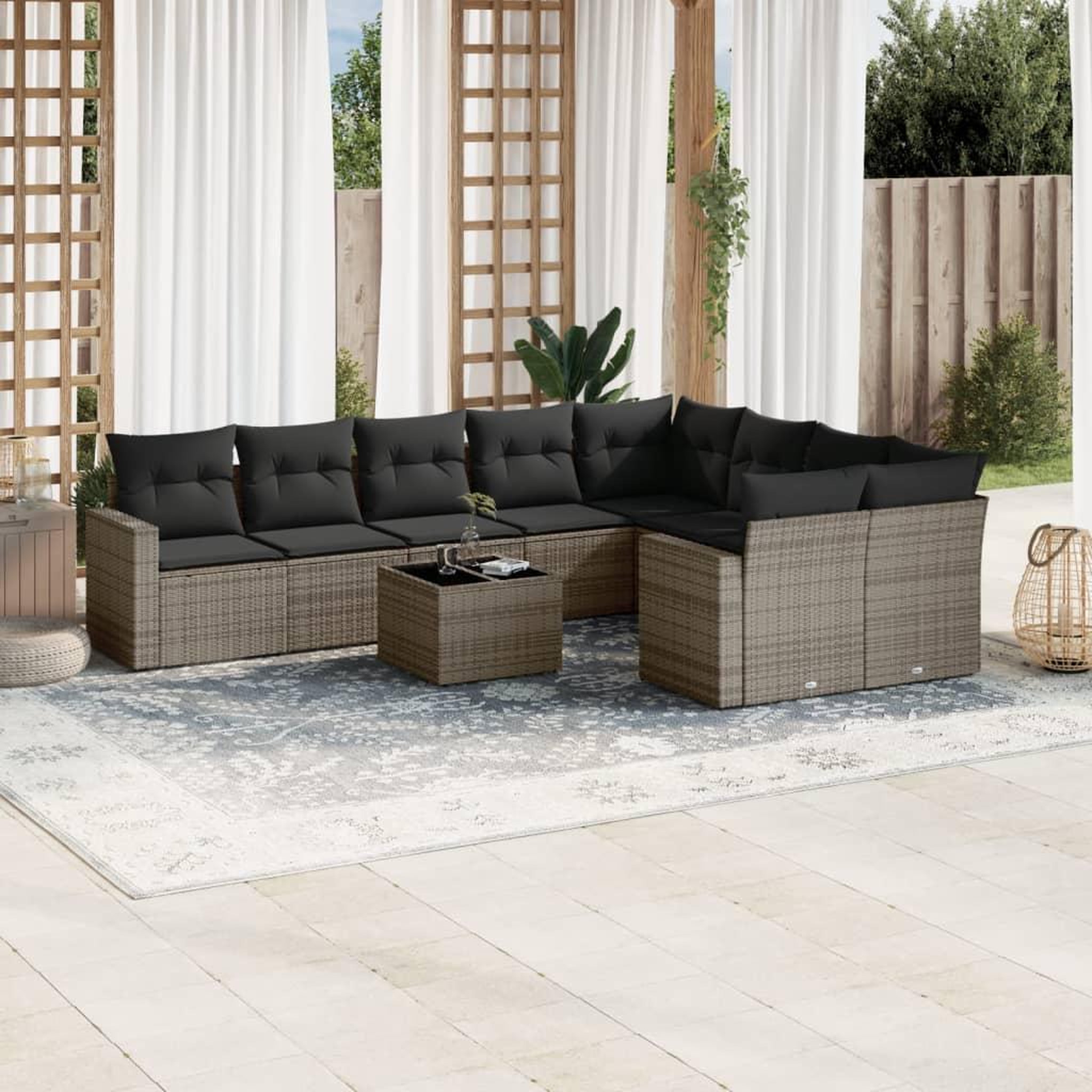 Voir la diapositive 1 : VIDAXL Salon de jardin avec coussins 10 pcs gris resine tressee