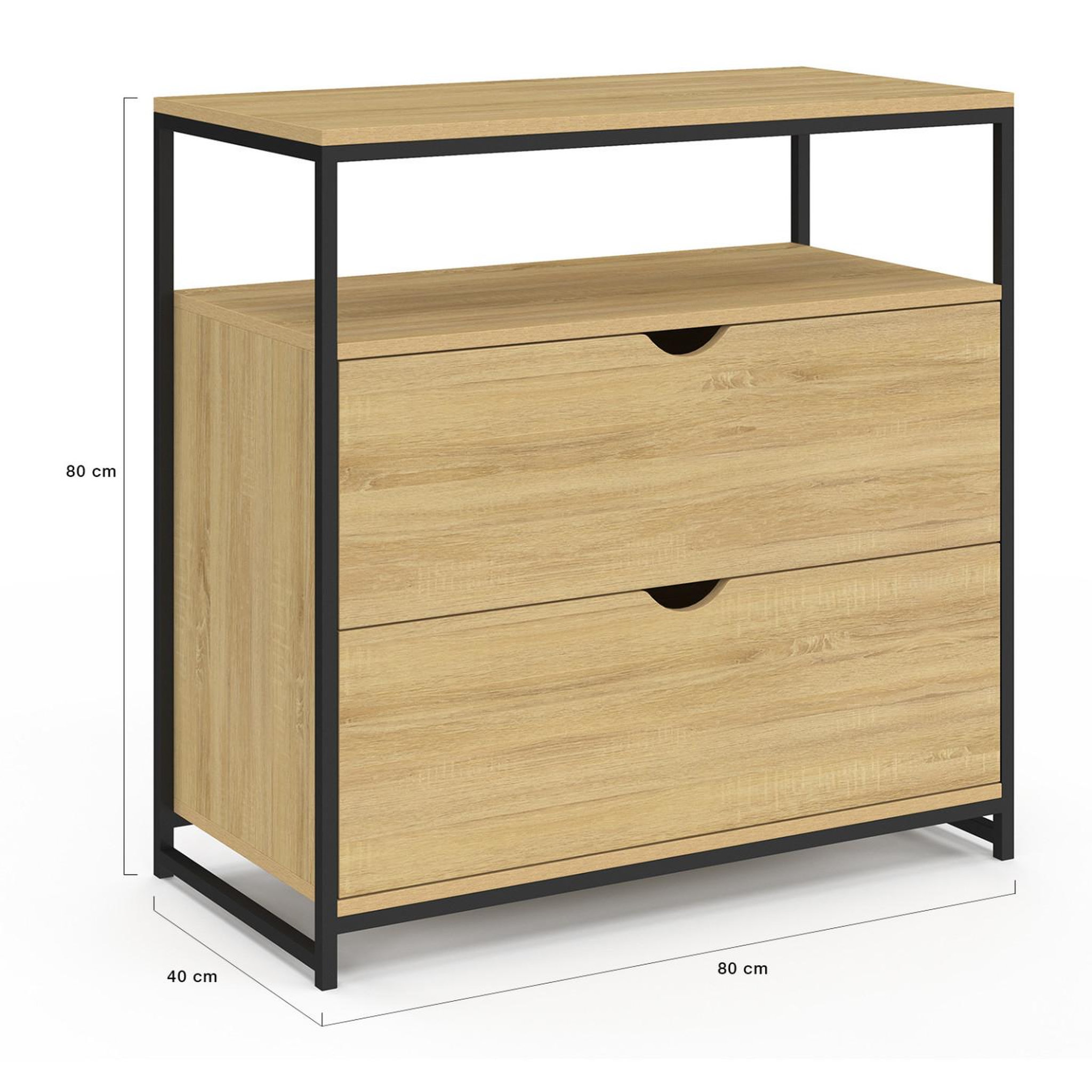 Voir la diapositive 5 : ID MARKET Commode 2 tiroirs detroit 80 cm design industriel avec étagère