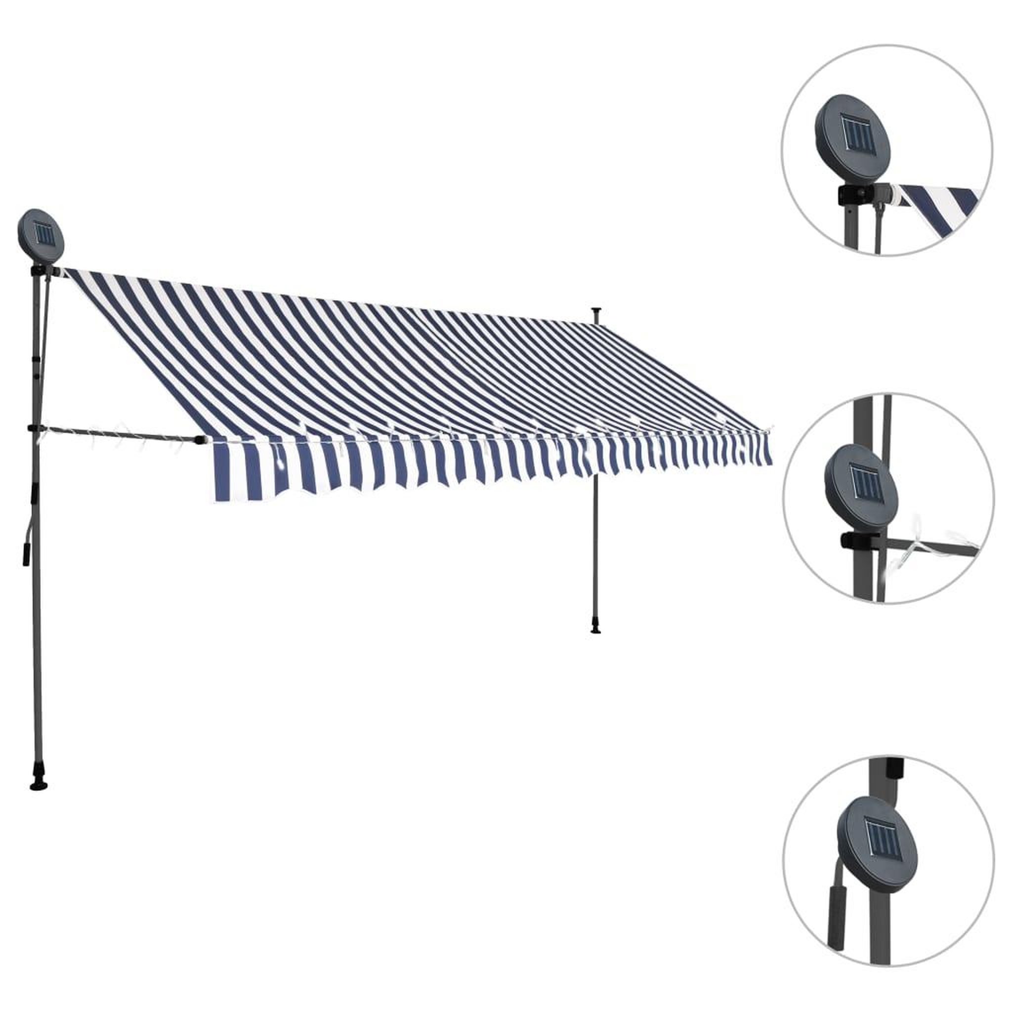 Voir la diapositive 3 : VIDAXL Auvent manuel retractable avec LED 400 cm Bleu et blanc