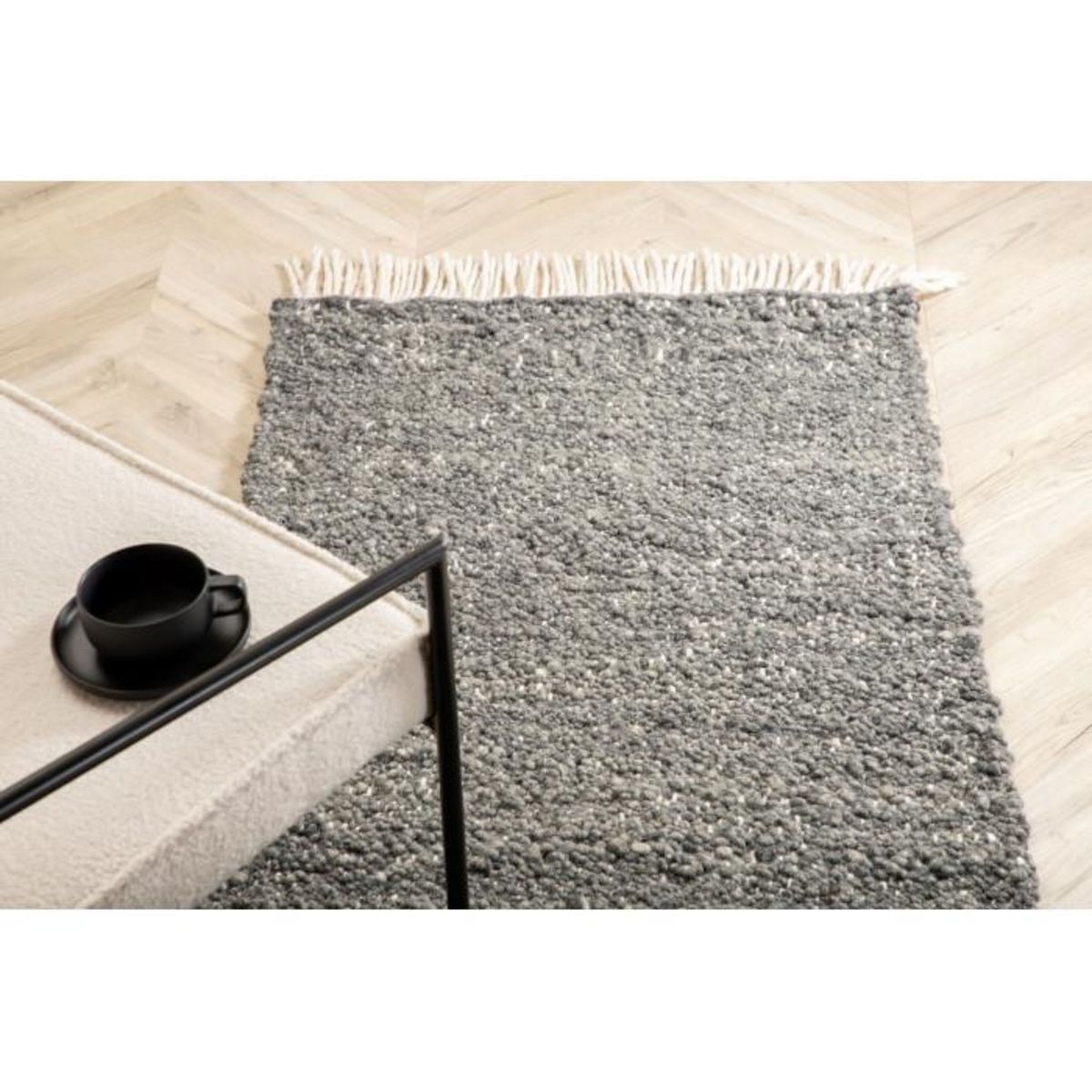 Paris Prix Tapis Déco en Laine  Betina  80x250cm Gris