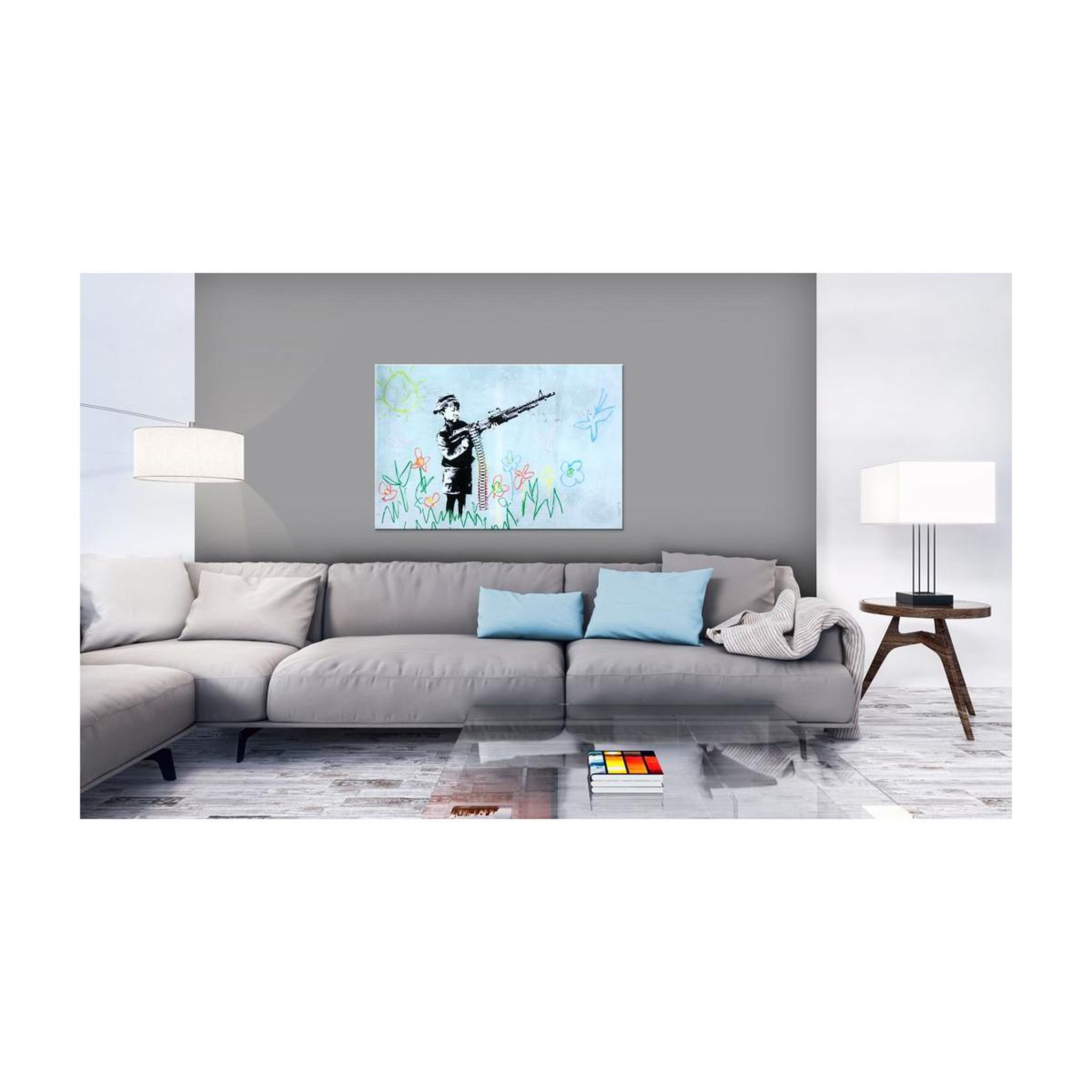 Voir la diapositive 2 : Paris Prix Tableau imprimé  boy with gun - banksy