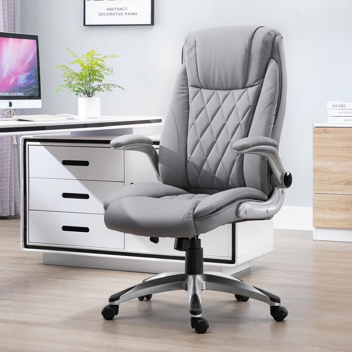 HOMCOM HOMCOM Fauteuil de bureau ergonomique hauteur réglable roulettes pivotant P.U 70 x 76 x 121 cm gris