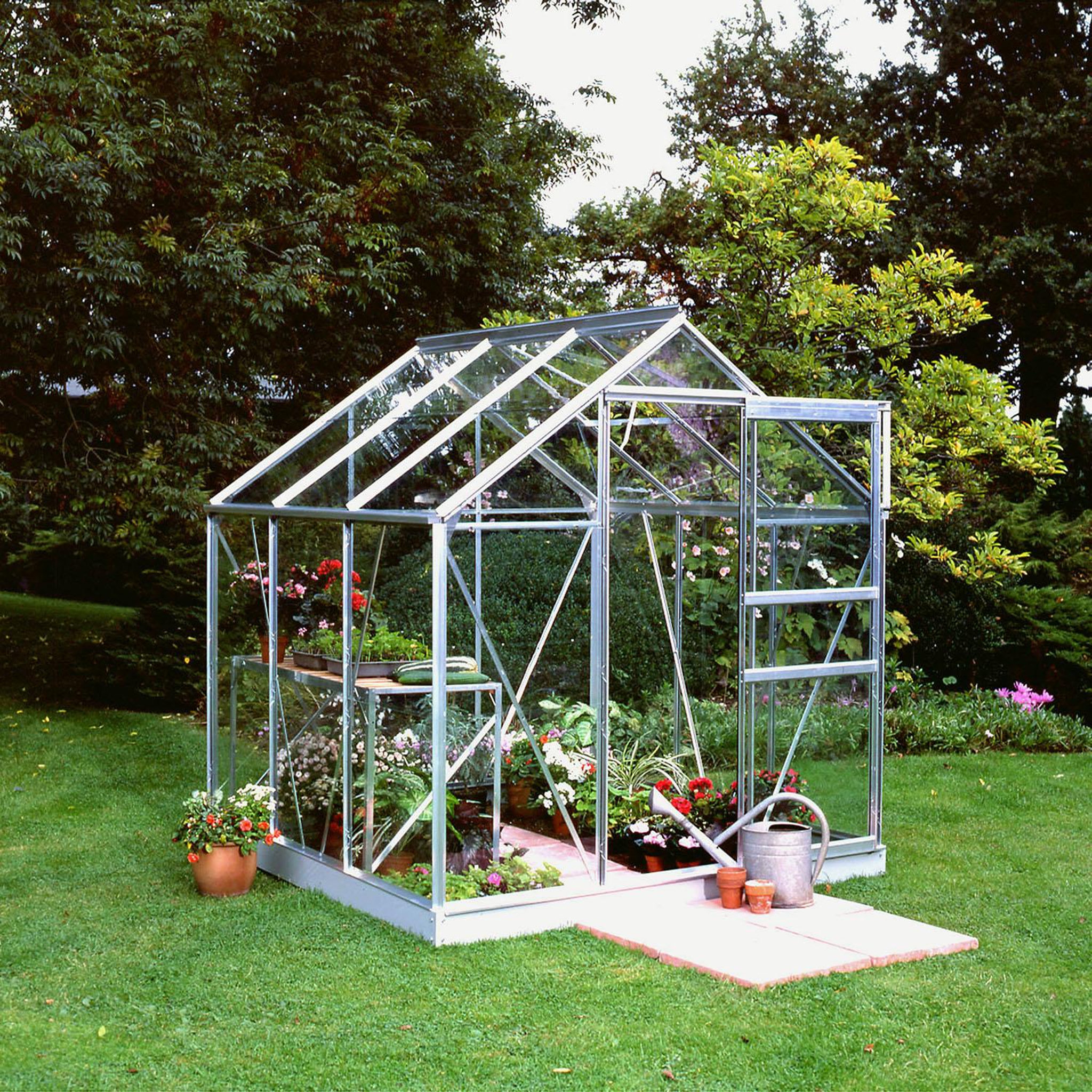 Halls Serre de jardin 3,8m² aluminium et verre horticole + embase - SO0170 + SO1693