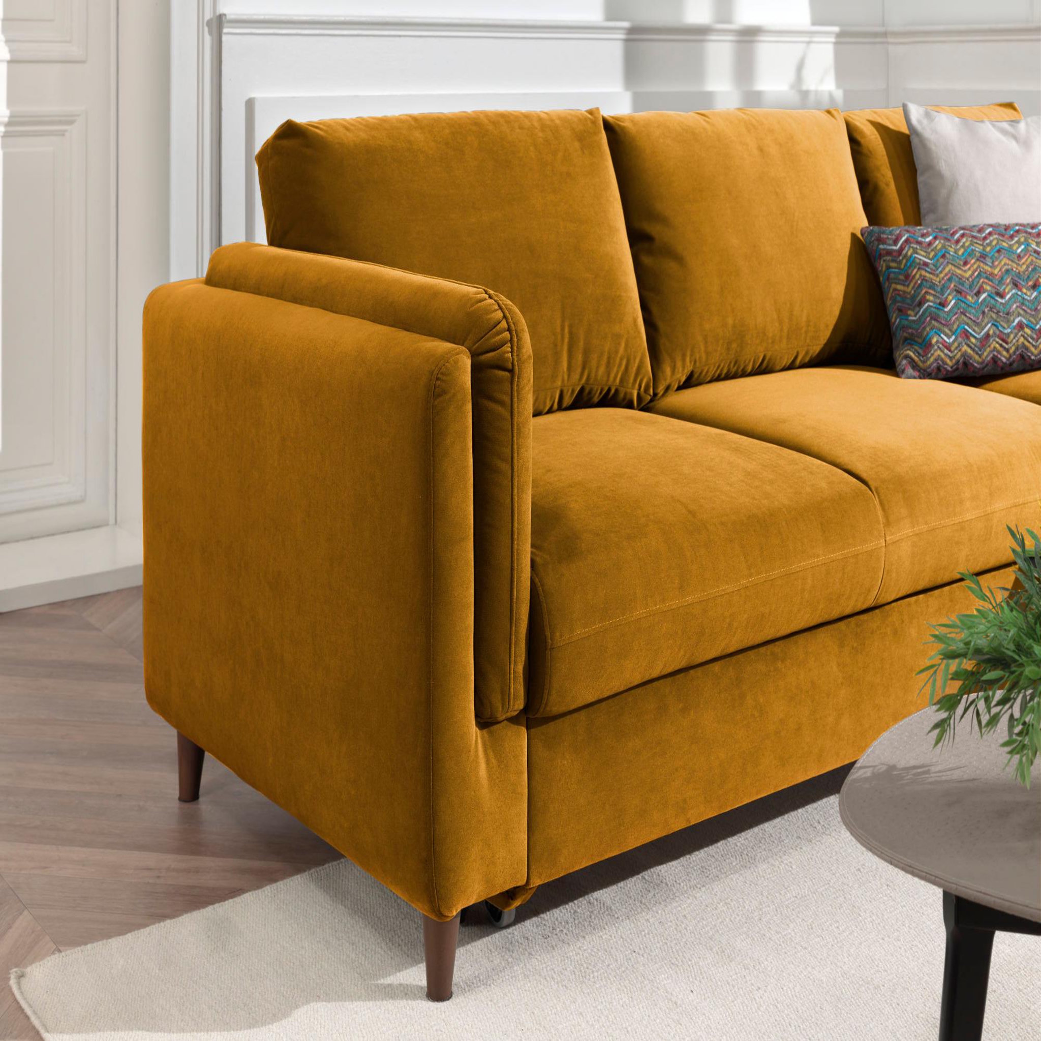 Voir la diapositive 5 : BEST MOBILIER Brooke - canapé d'angle droit - convertible avec coffre - 4 places - en velours