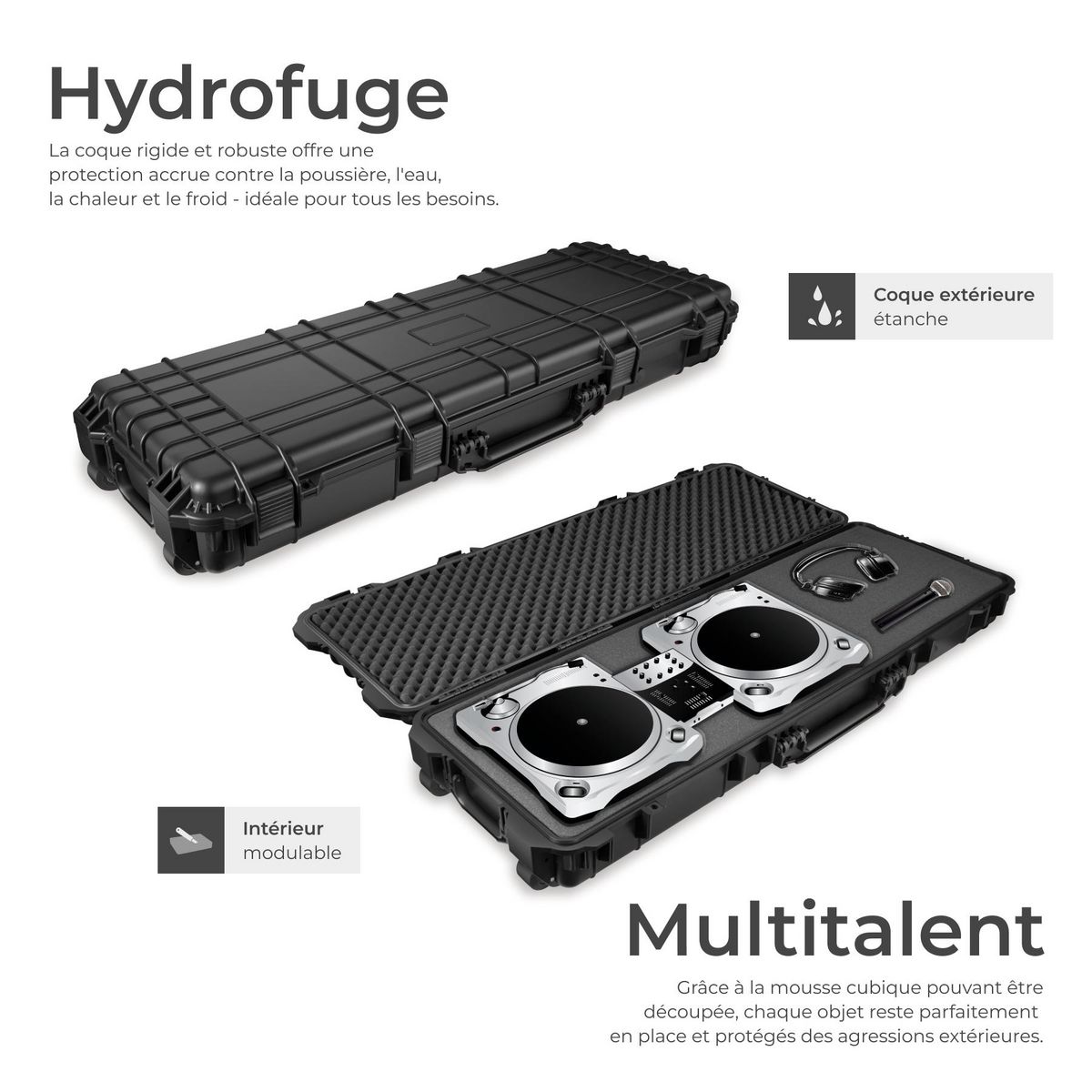 tectake Valise de protection pour fusil avec coque dure robuste noir