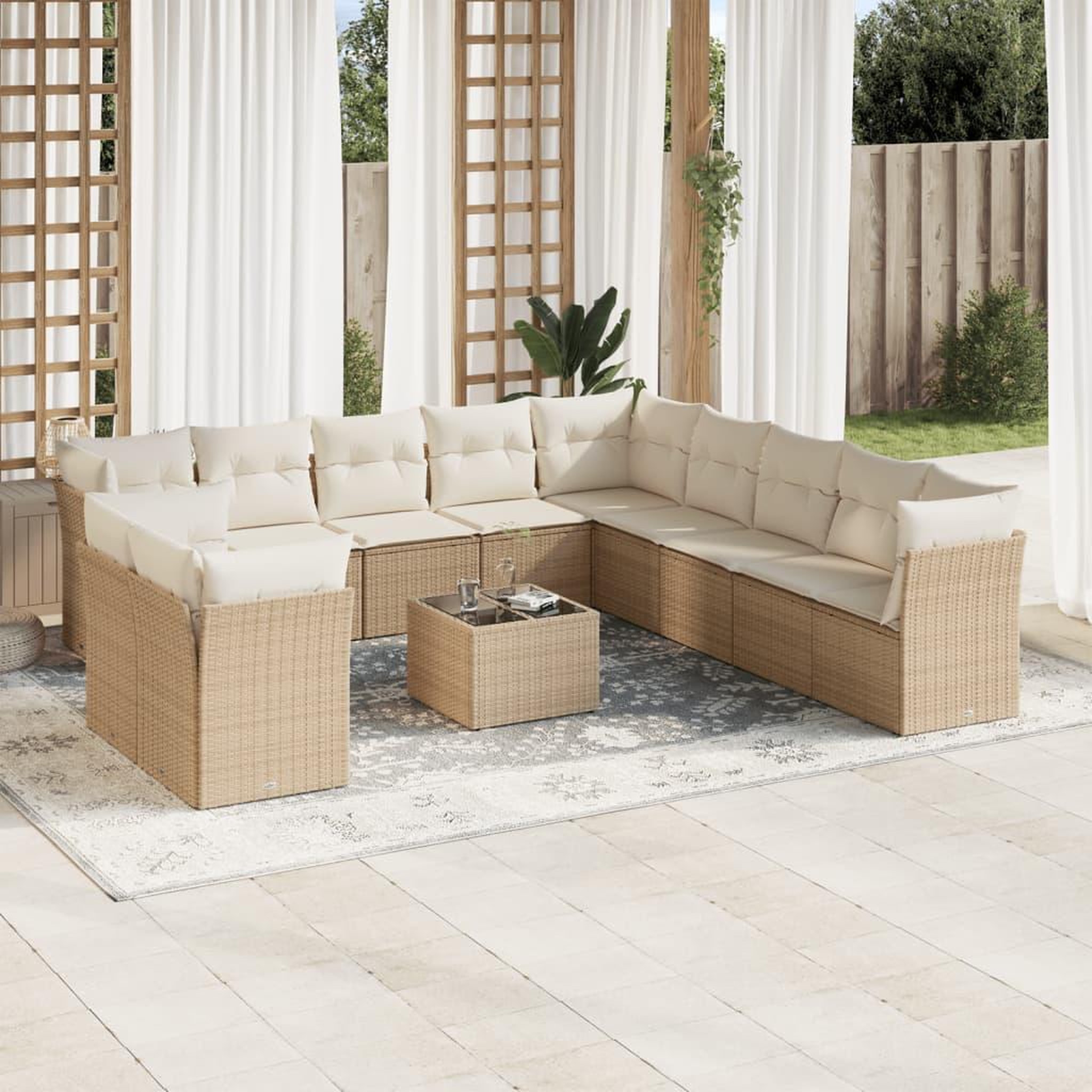 Voir la diapositive 1 : VIDAXL Salon de jardin avec coussins 12 pcs beige resine tressee