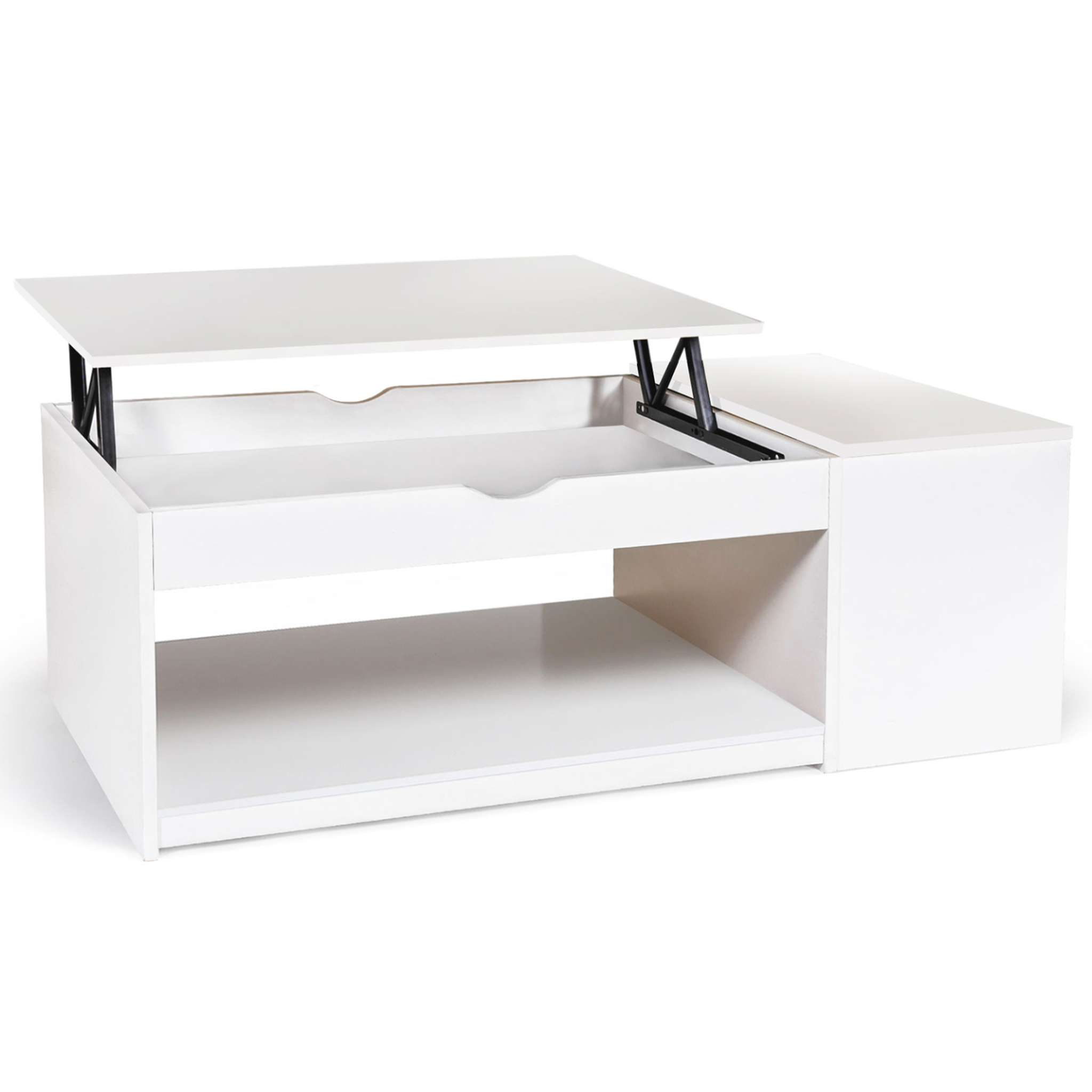 ID MARKET Table basse plateau relevable rectangulaire elea avec coffre bois blanc