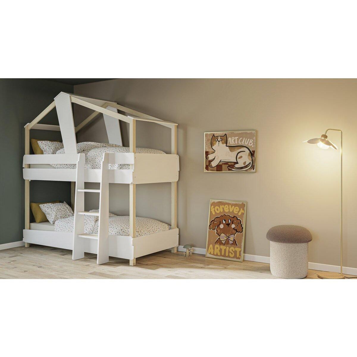 Habitat et Jardin Lit cabane superposé bois  Timber  - 90 x 200 cm - Blanc