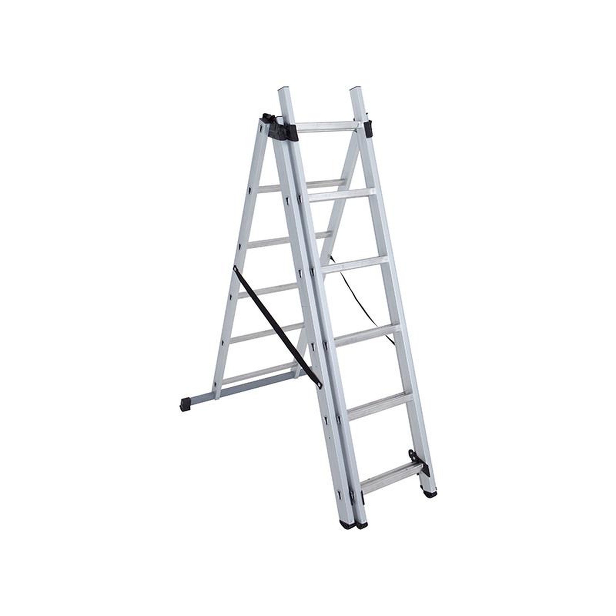 Voir la diapositive 3 : HAILO Echelle transformable 3 plans 3x6 échelons 3,4m/4,3m en aluminium hailo hobby