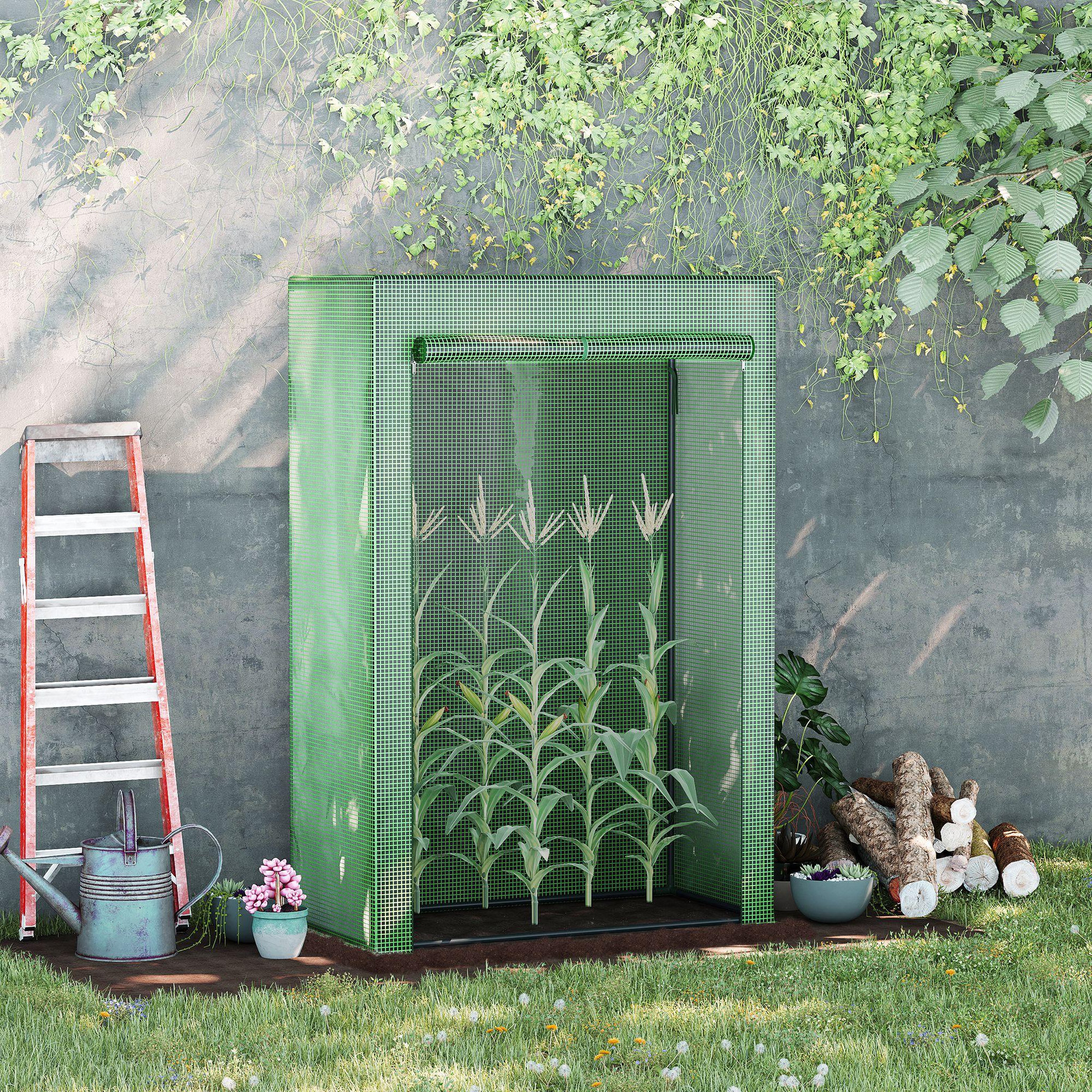 Voir la diapositive 2 : OUTSUNNY Serre de jardin serre à tomates porte zippée déroulante - 1x0,5x1,5m - acier PVC vert