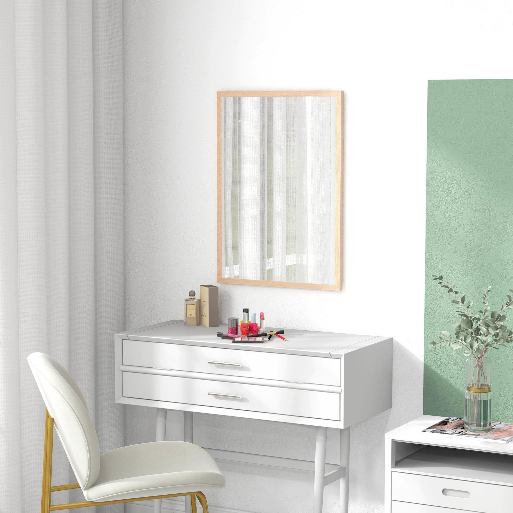 Voir la diapositive 4 : HOMCOM Miroir mural rectangulaire dim. 50L x 70H cm cadre MDF aspect bois clair