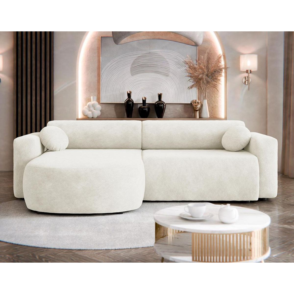 BEST MOBILIER Brunello - canapé d'angle réversible 4 places convertible avec coffre en tissu