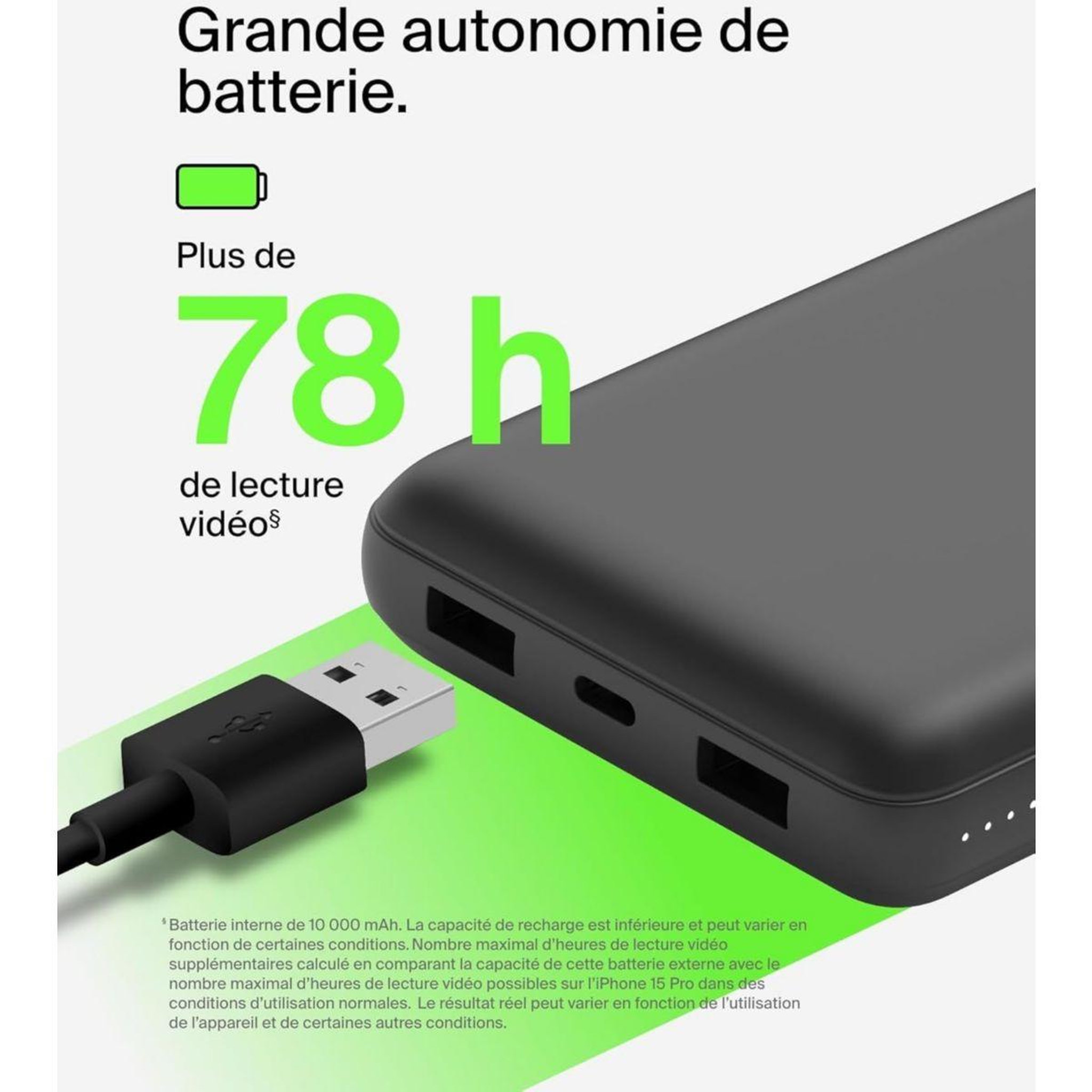 Voir la diapositive 5 : Belkin Batterie externe 20000 mAh 15W USB-C et USB-A
