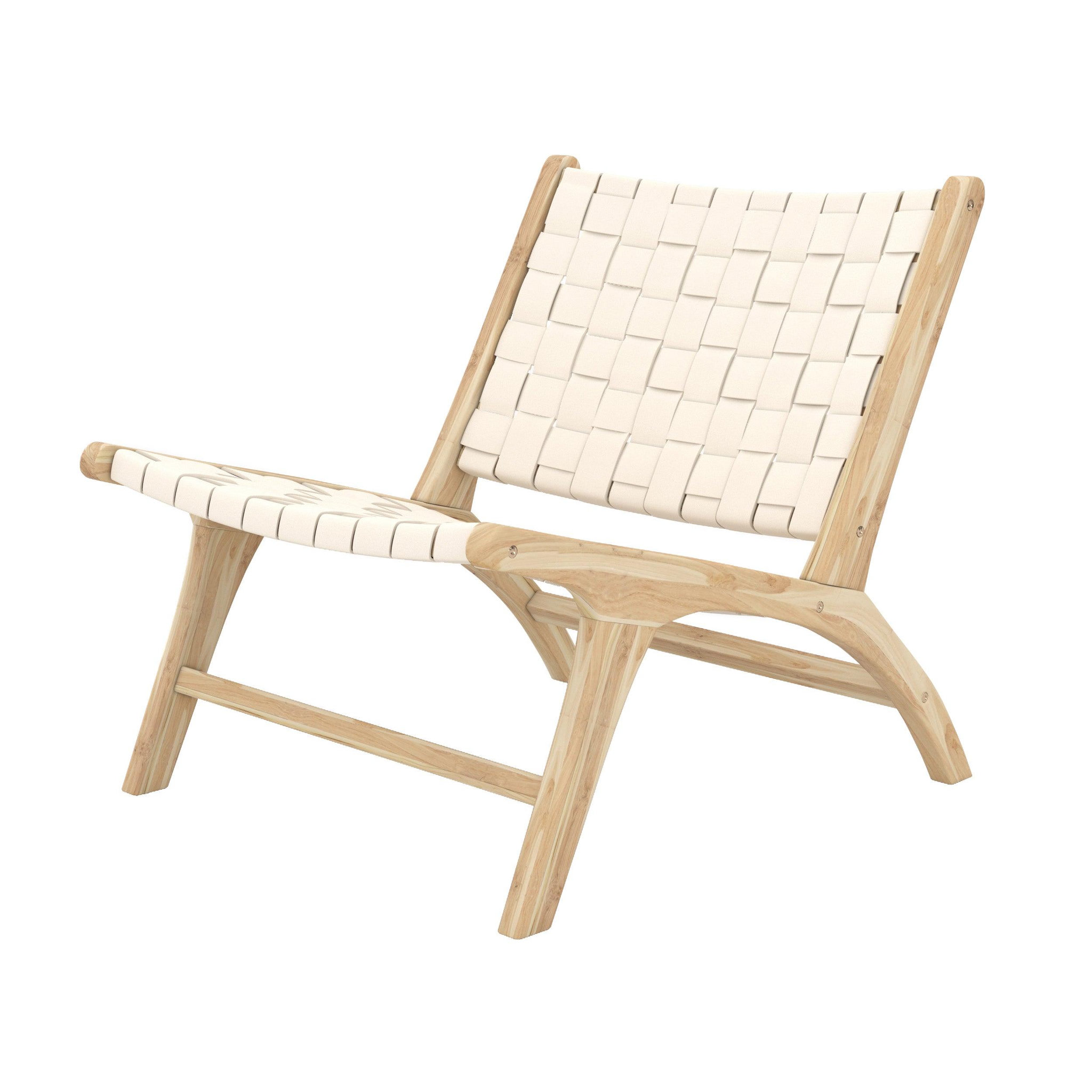 MAISON PAVANE Fauteuil en teck et cuir tressé blanc-kuna