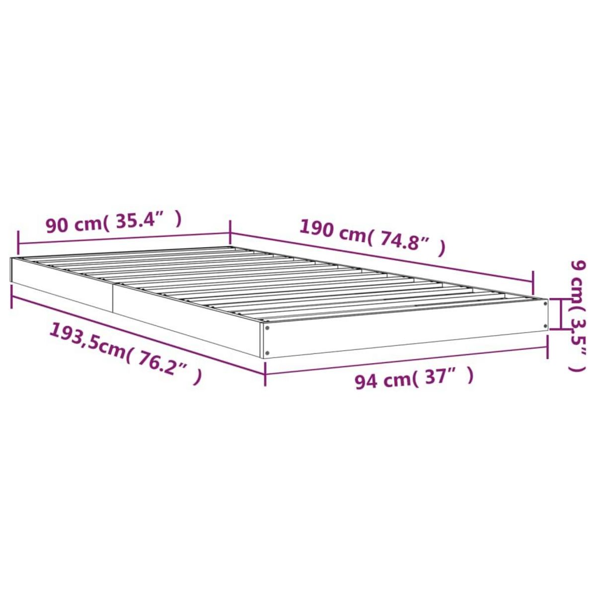 VIDAXL Cadre de lit sans matelas 90x190 cm bois de pin massif