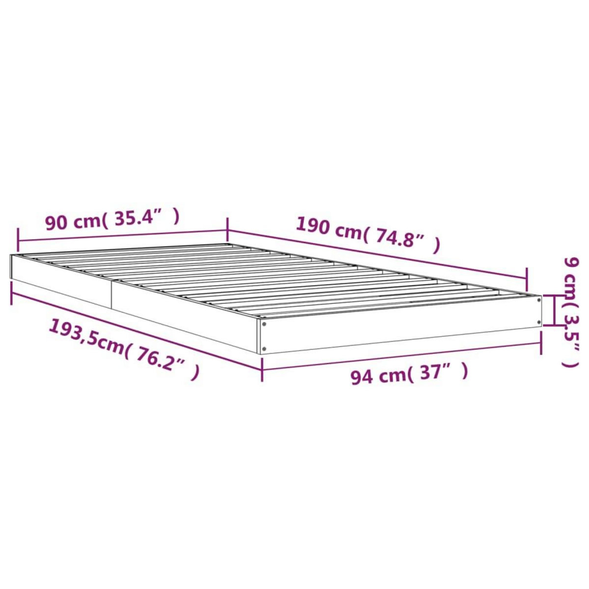 VIDAXL Cadre de lit sans matelas 90x190 cm bois de pin massif