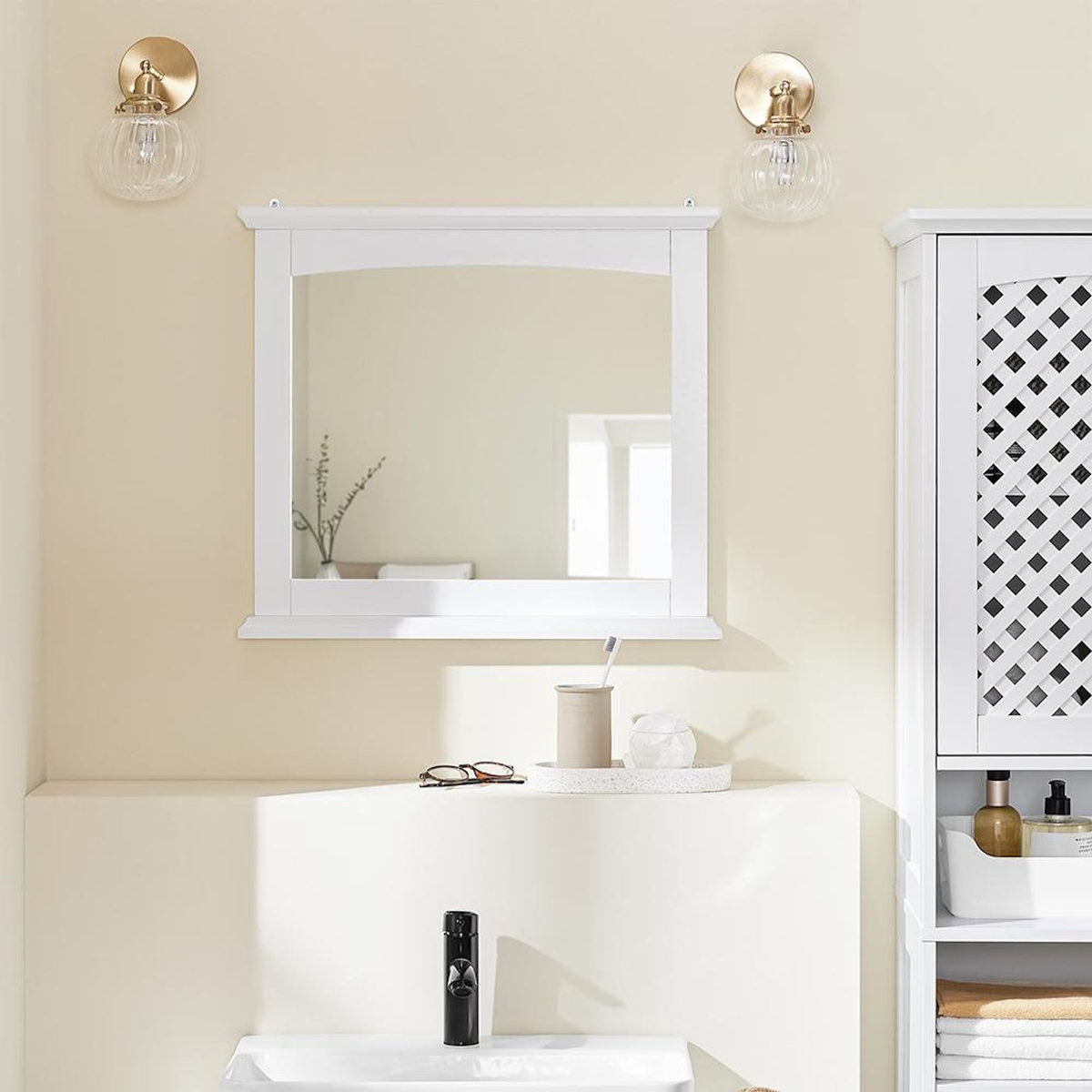 SOBUY Miroir mural avec étagère Blanc 60x3.5x53.5cm BZR212-W
