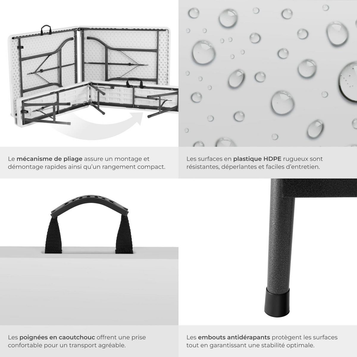 tectake Ensemble de table de camping pliable blanc