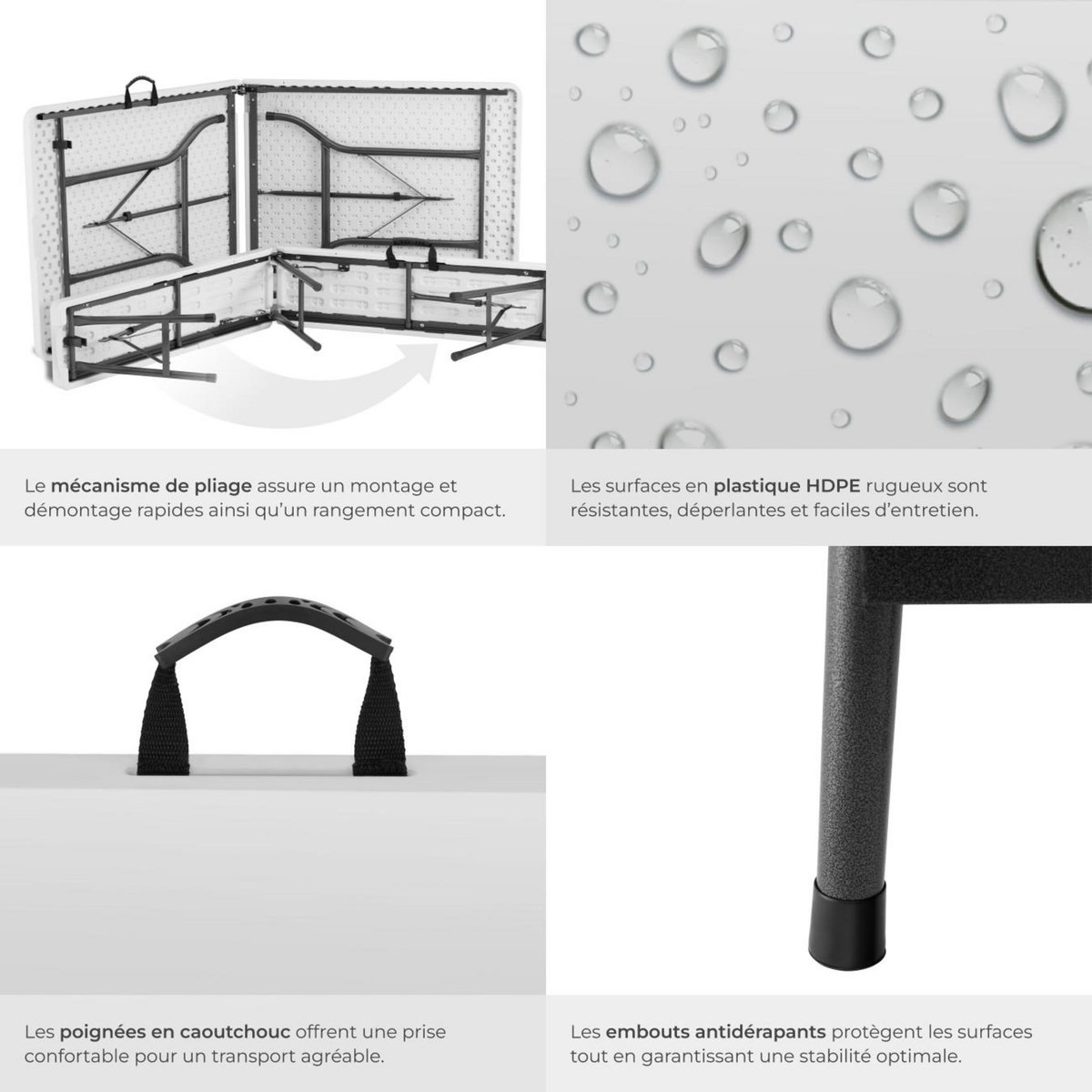 tectake Ensemble de table de camping pliable blanc