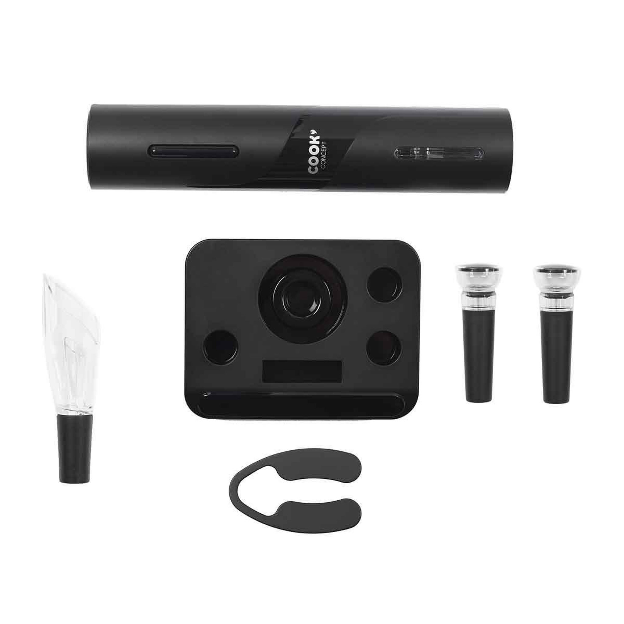 Voir la diapositive 2 : COOK CONCEPT Coffret à vin avec support  5 accessoires  30cm noir