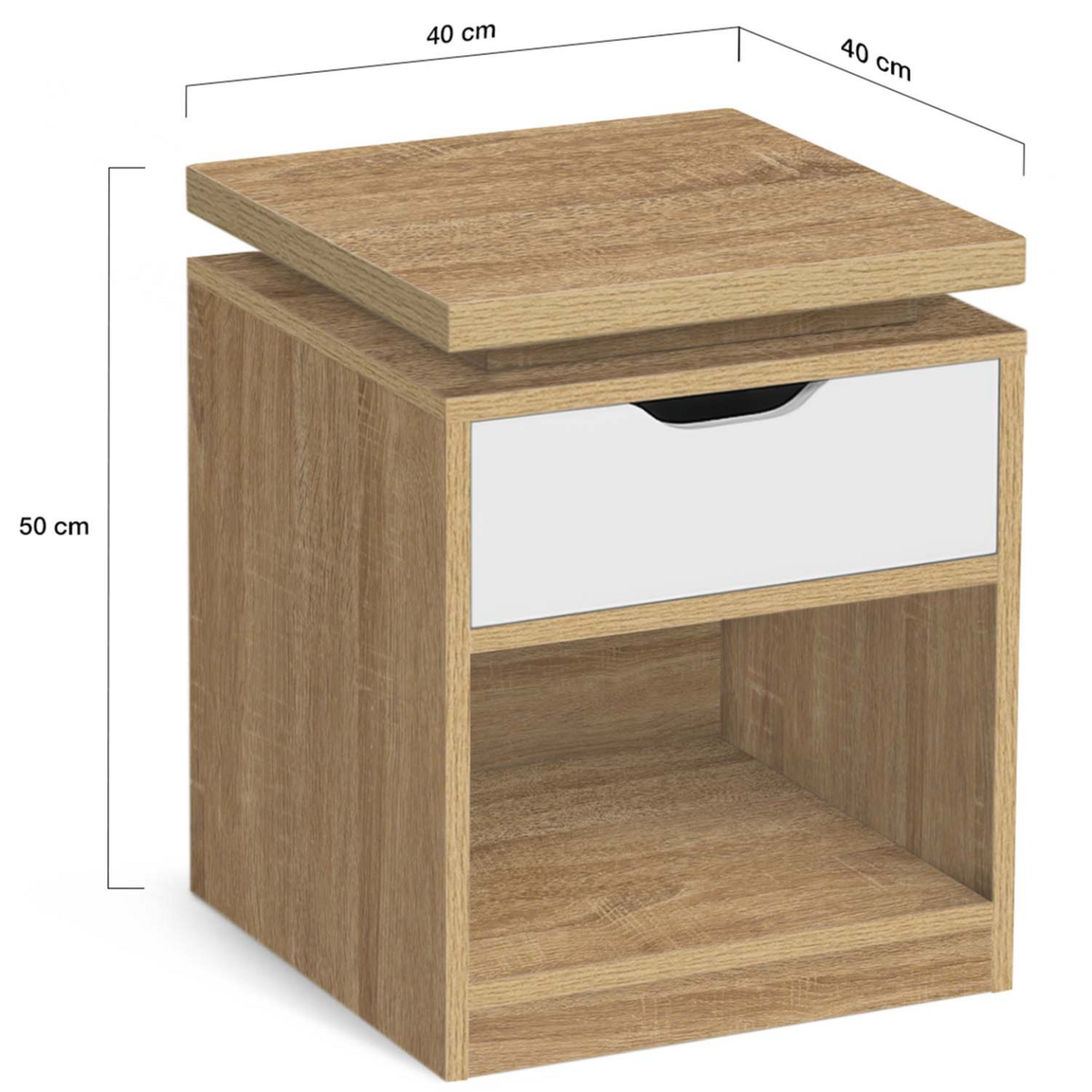 ID MARKET Lot de 2 tables de chevet LUNA à LEDS 1 tiroir avec niche hêtre et blanc