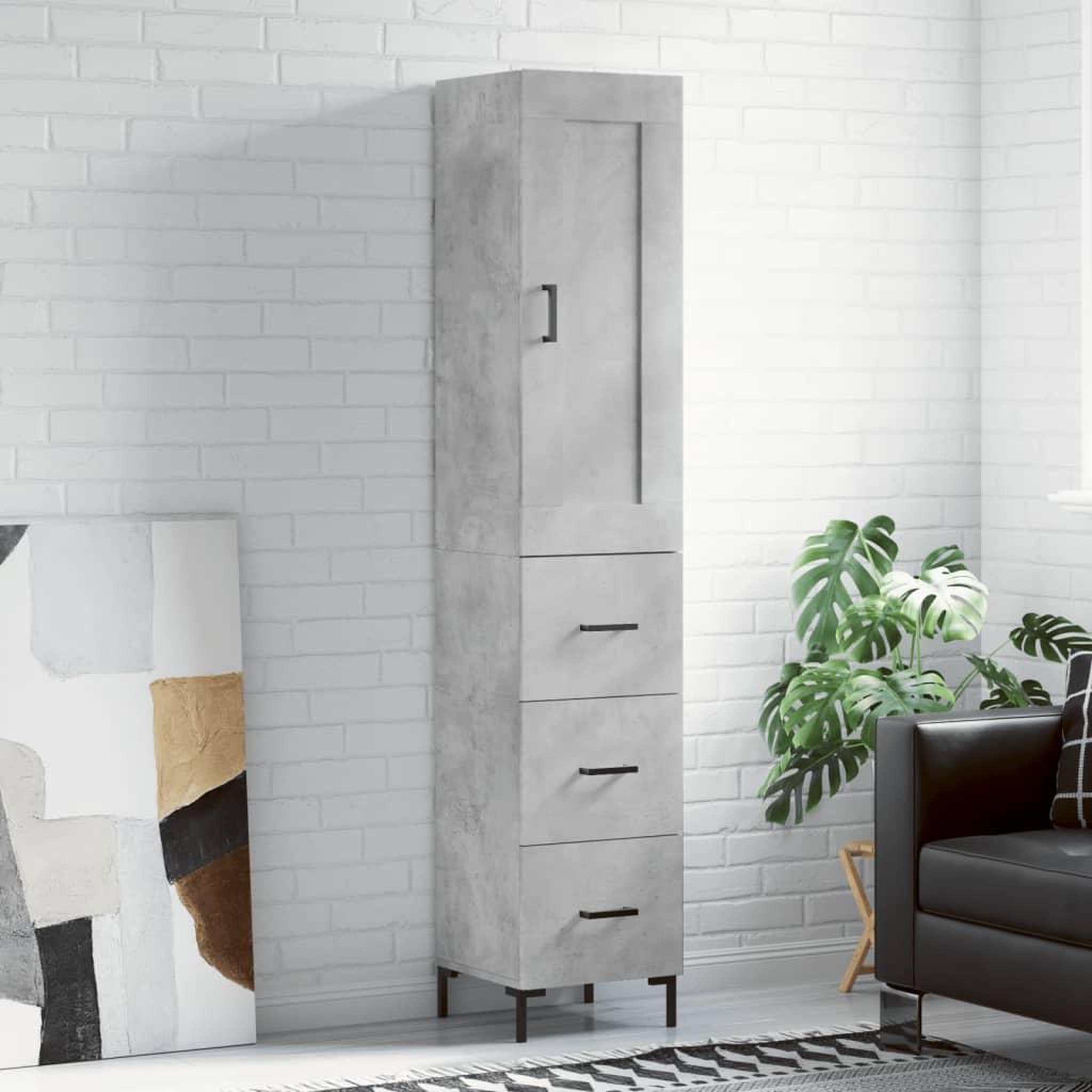 VIDAXL Buffet haut Gris beton 34,5x34x180 cm Bois d'ingenierie