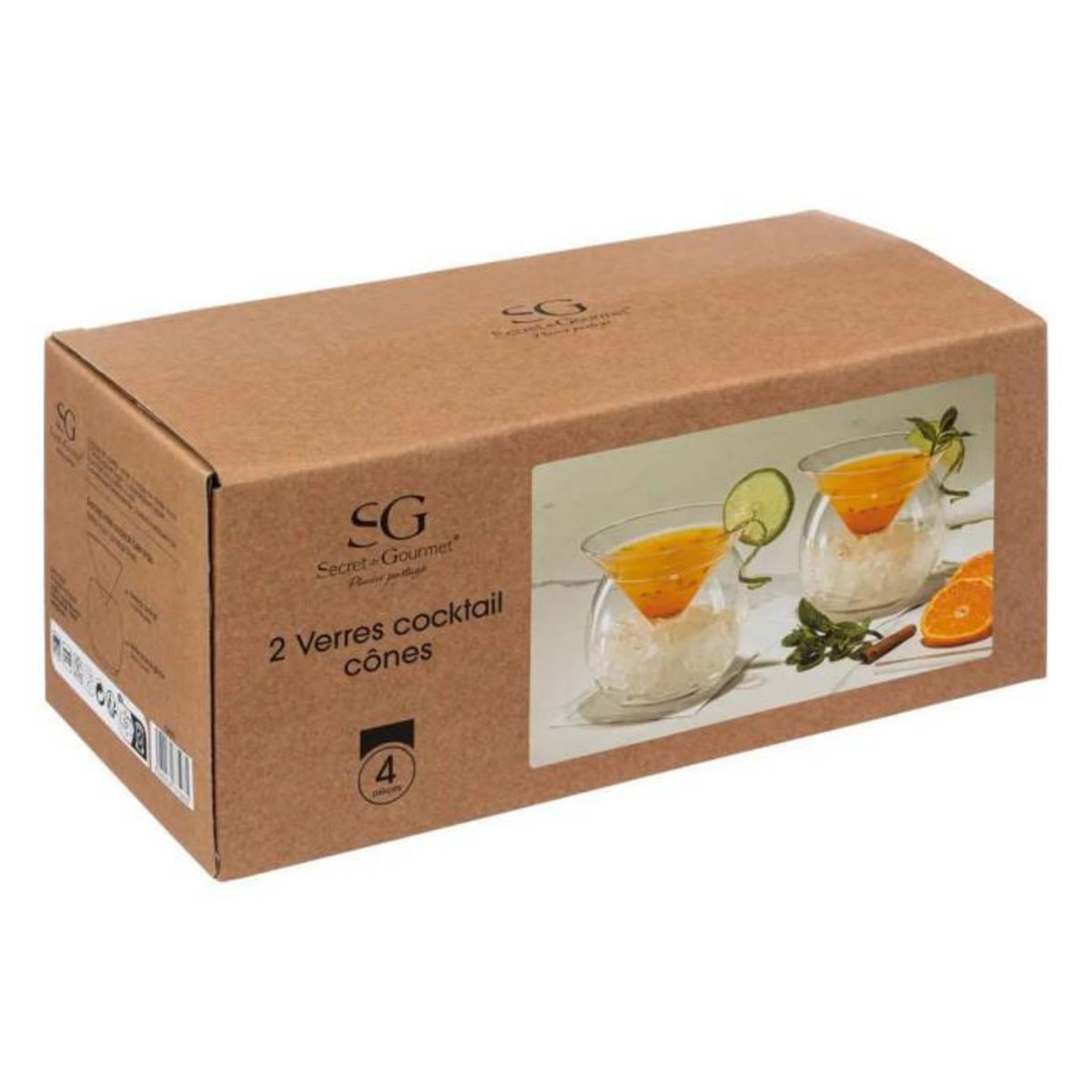 SECRET DE GOURMET Lot de 2 Verres à Cocktail  Cônes  12cm Transparent