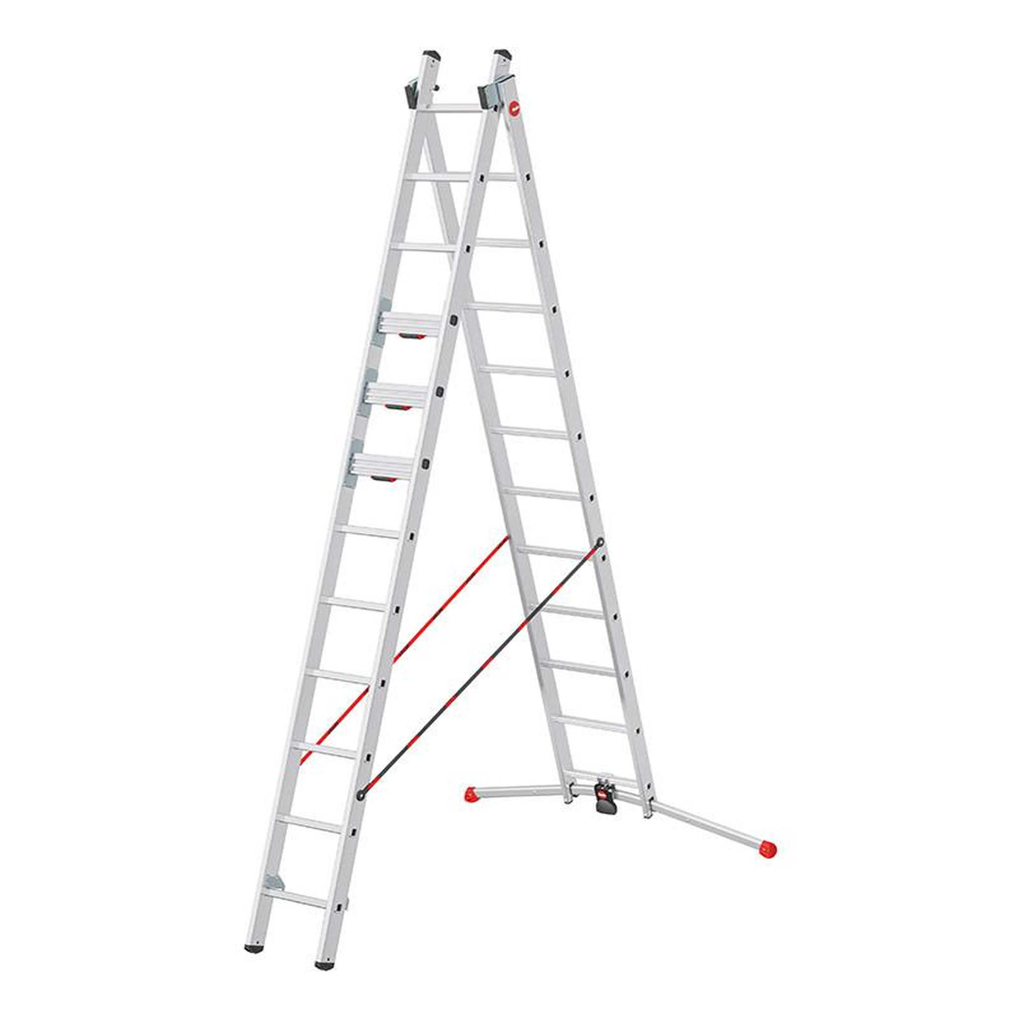 HAILO Echelle transformable 2 plans 2x12 échelons 5,6m/6,6m en Aluminium Hailo S 110 Pro