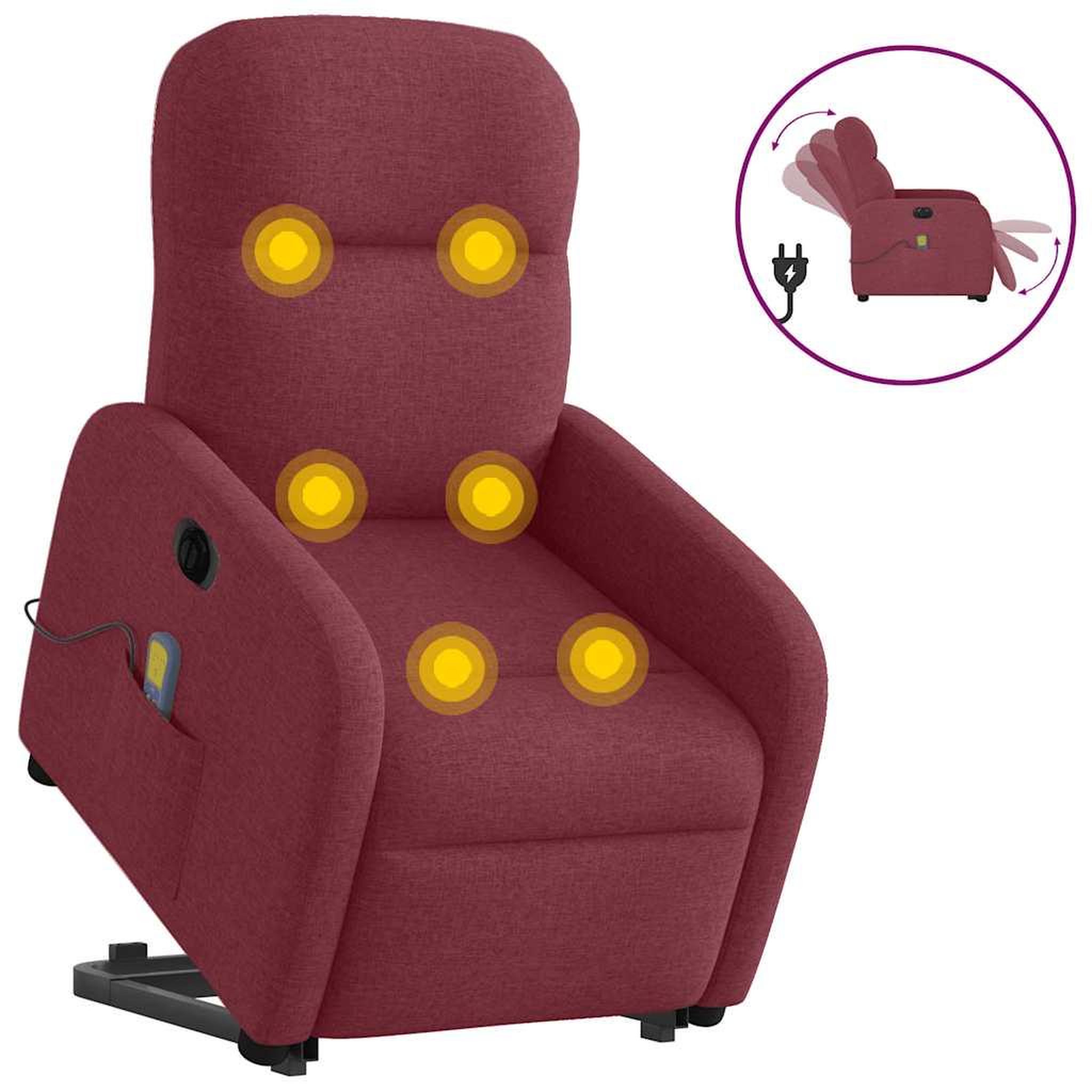 VIDAXL Fauteuil inclinable de massage electrique Rouge bordeaux Tissu