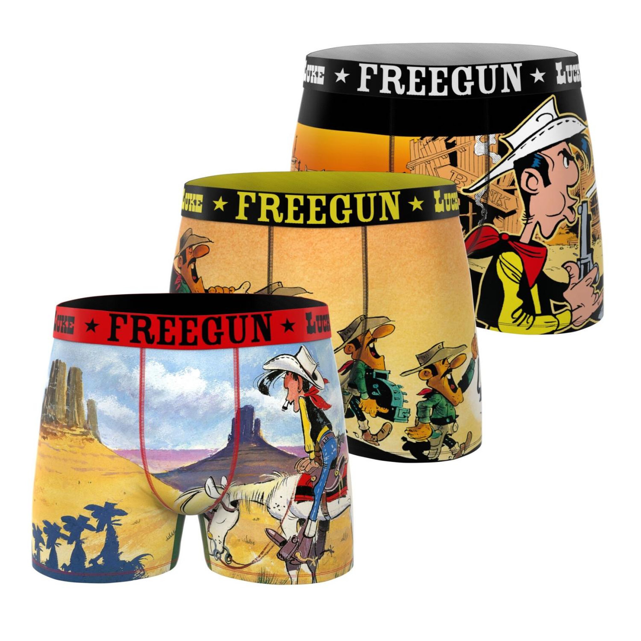 FREEGUN Lot de 3 boxers homme Lucky Luke. Coloris disponibles : Jaune