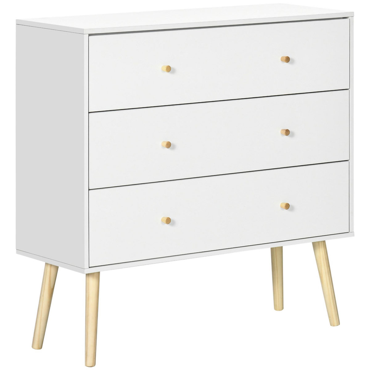 HOMCOM Commode 3 tiroirs design scandinave piètement effilé incliné bois pin panneaux blanc