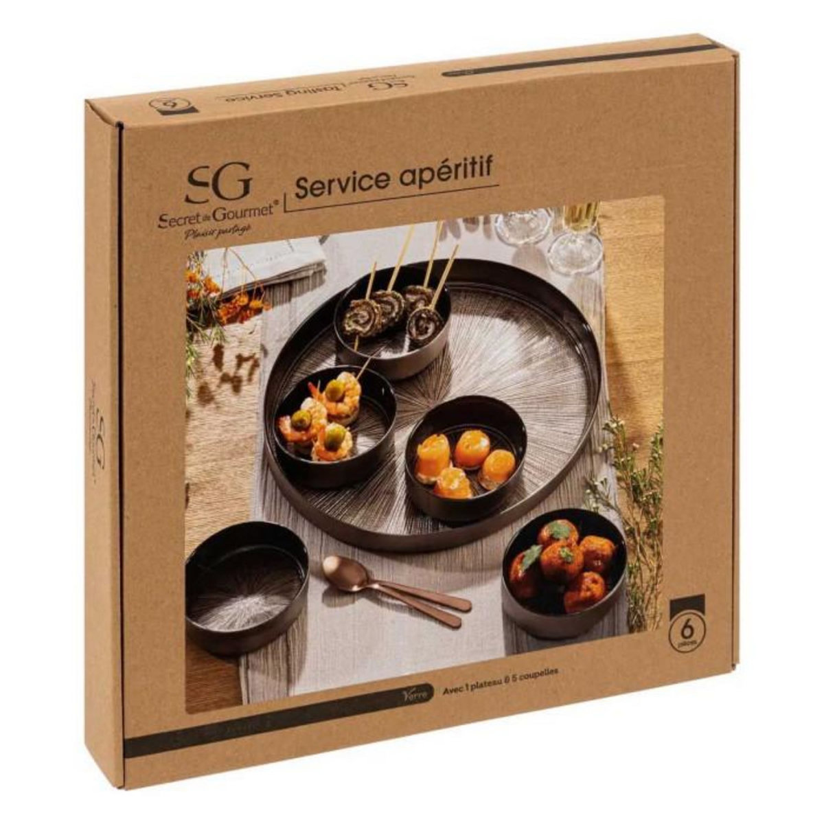 SECRET DE GOURMET Service Apéritif 6 Pièces  Astra  34cm Noir