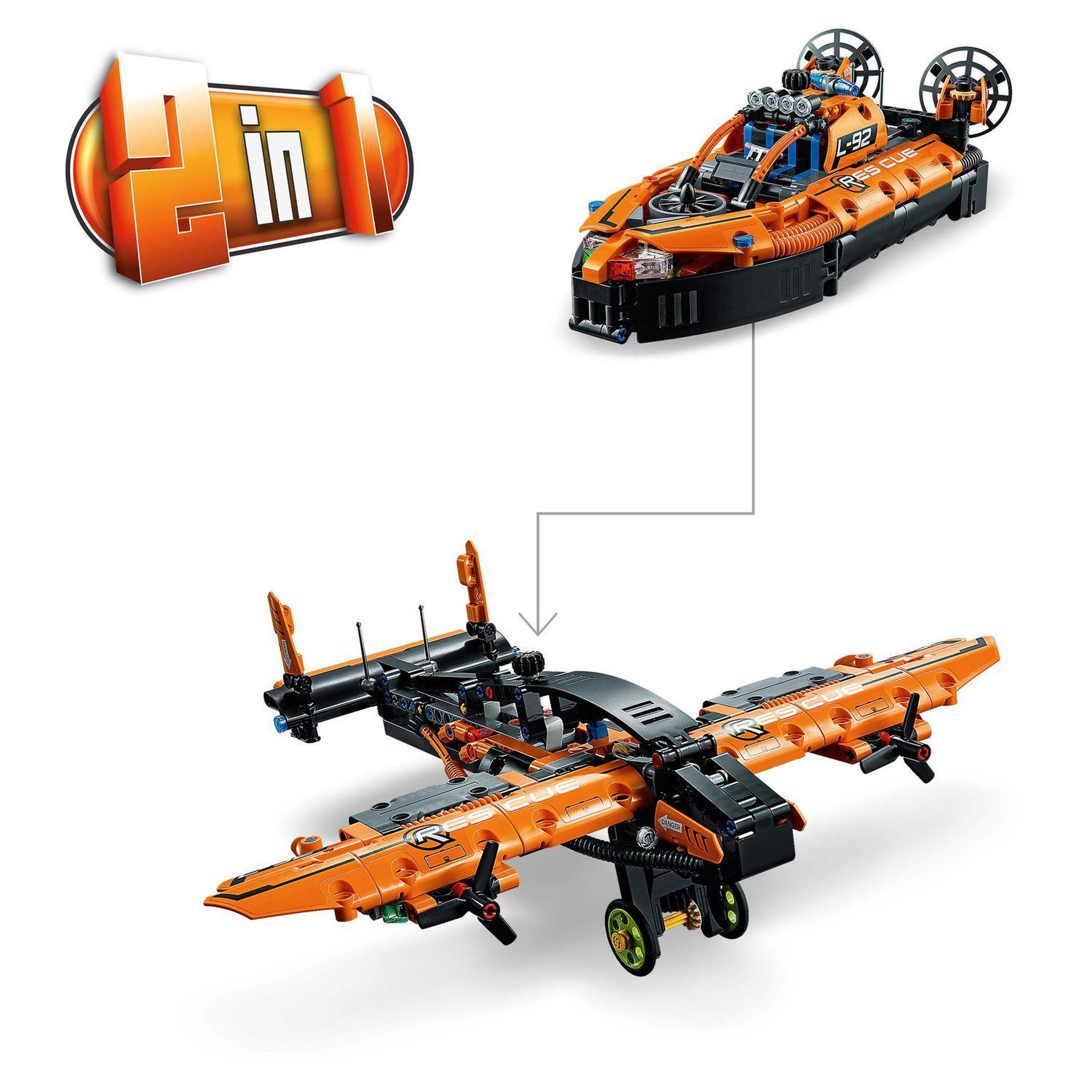 Voir la diapositive 5 : LEGO Technic 42120 Aéroglisseur de Sauvetage, et Avion Bimoteur